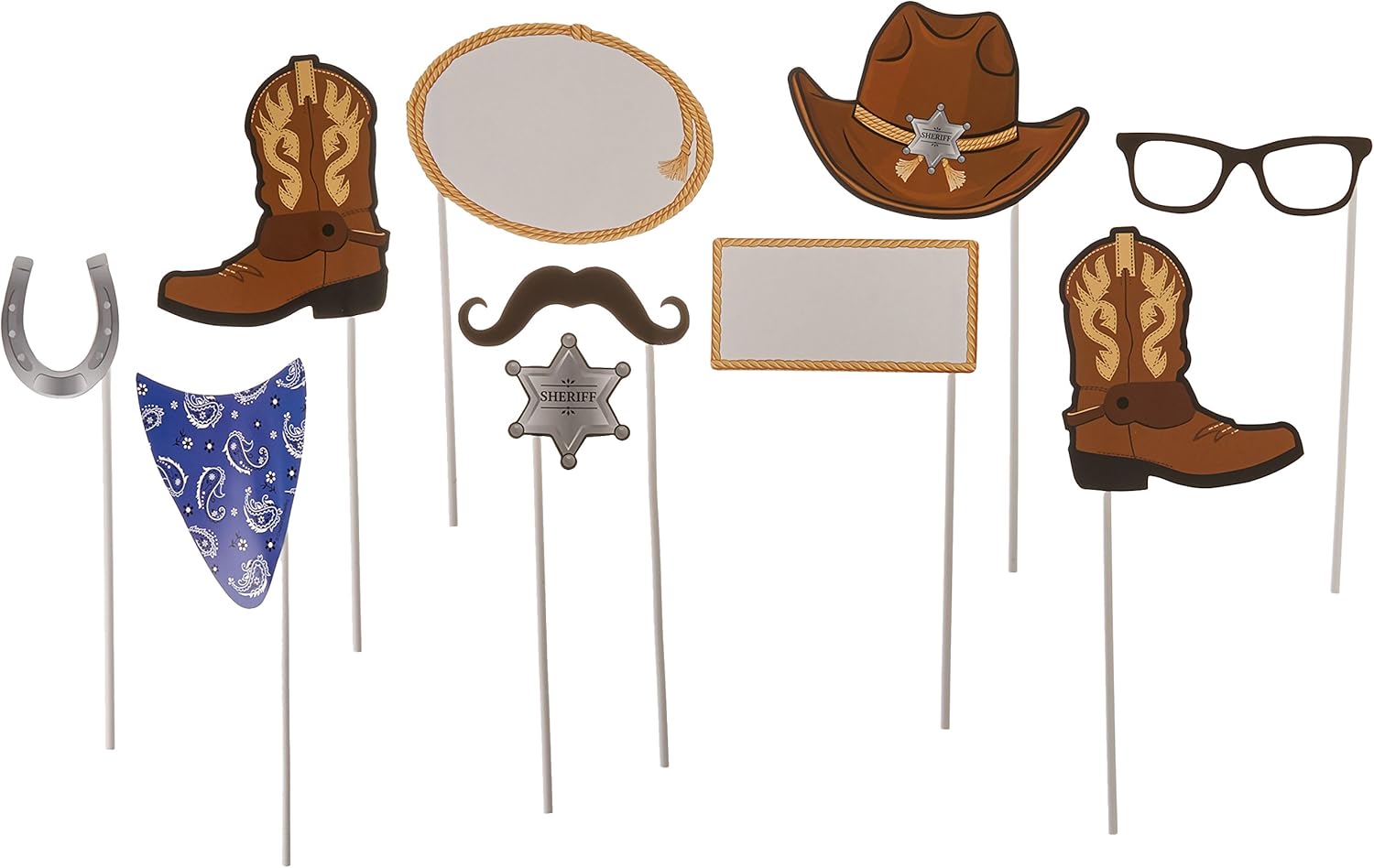 10 piezas de accesorios de cabina de foto surtido, vaquera rosa bandana, bandana azul vaquero, Marrón