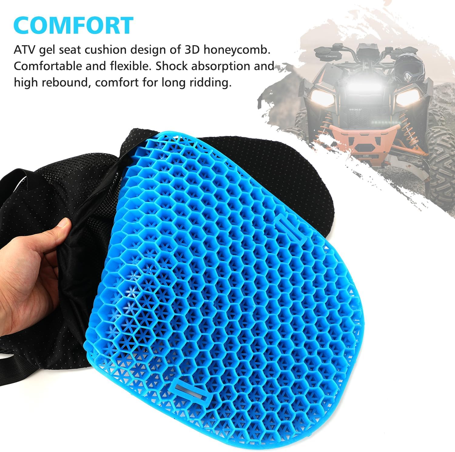 SUNPIE Almohadilla de asiento para cuatrimoto, universal, 3D, material de gel de alta elasticidad, transpirable, cómodo, absorción de impactos para