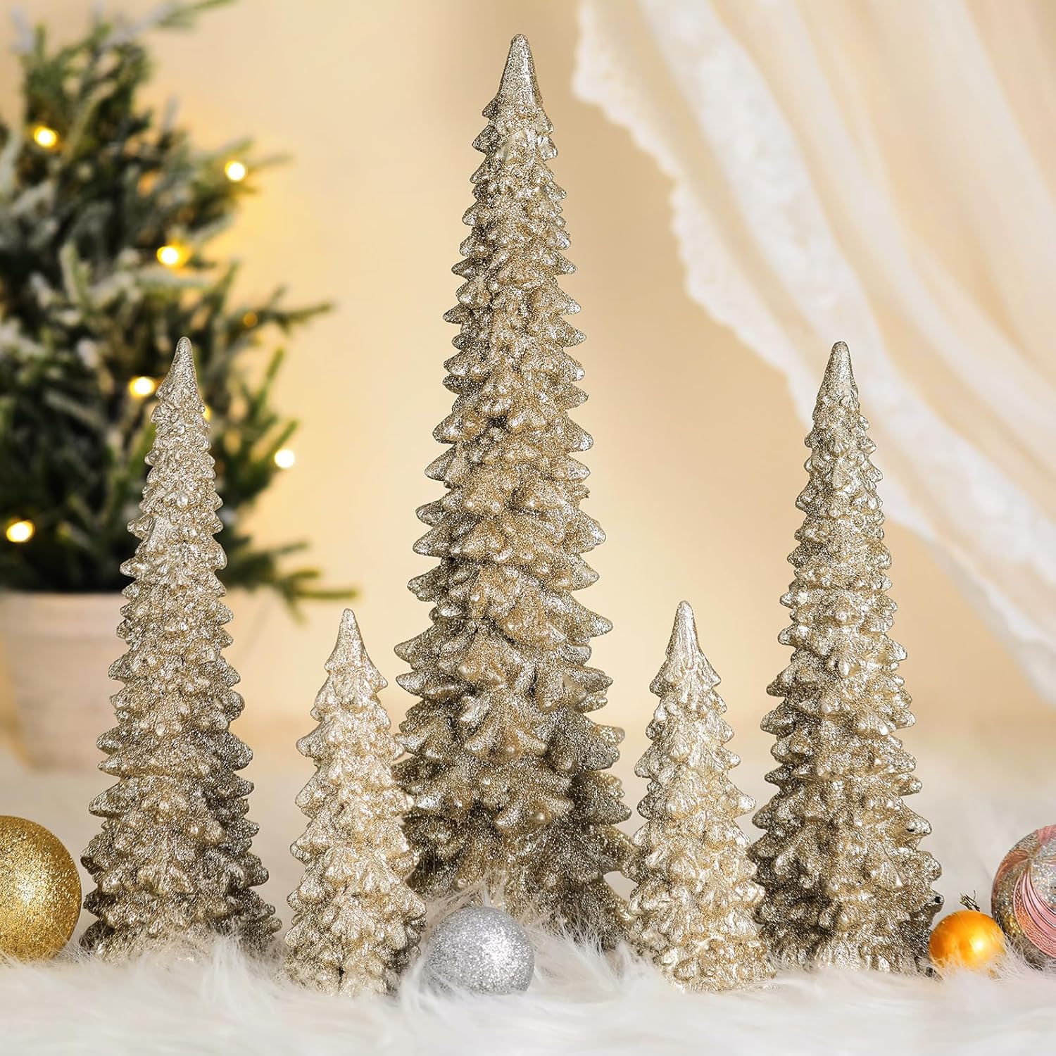 5 piezas grandes de resina para árbol de Navidad, aldeas, pinos de nieve de invierno, accesorio de piedra de resina, figuras de árbol de Navidad,