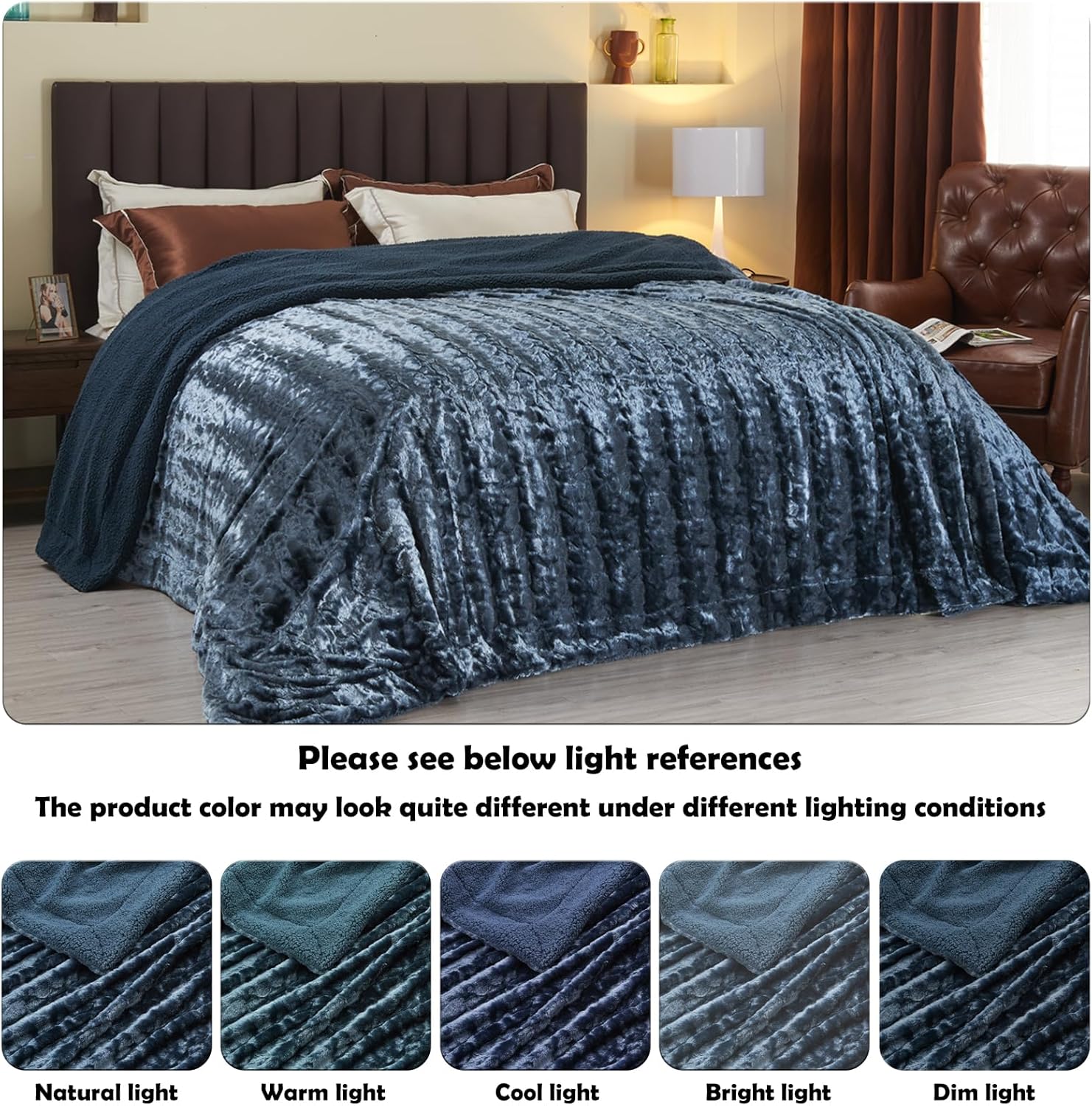 NEWCOSPLAY Manta de piel sintética súper suave para sofá, manta cálida de felpa azul marino para sofá y cama (azul marino, manta de 50 x 60 pulgadas)