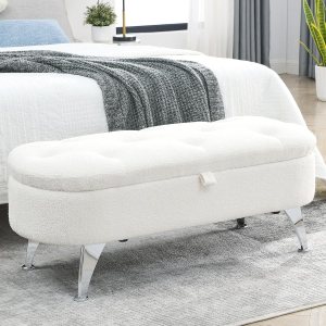 Setawix Banco otomano de almacenamiento Sherpa para dormitorio, extremo de la cama, banco de almacenamiento ovalado de 45.5 pulgadas de largo, banco Setawix Banco otomano de almacenamiento Sherpa para dormitorio, extremo de la cama, banco de almacenamiento ovalado de 45.5 pulgadas de largo, banco
