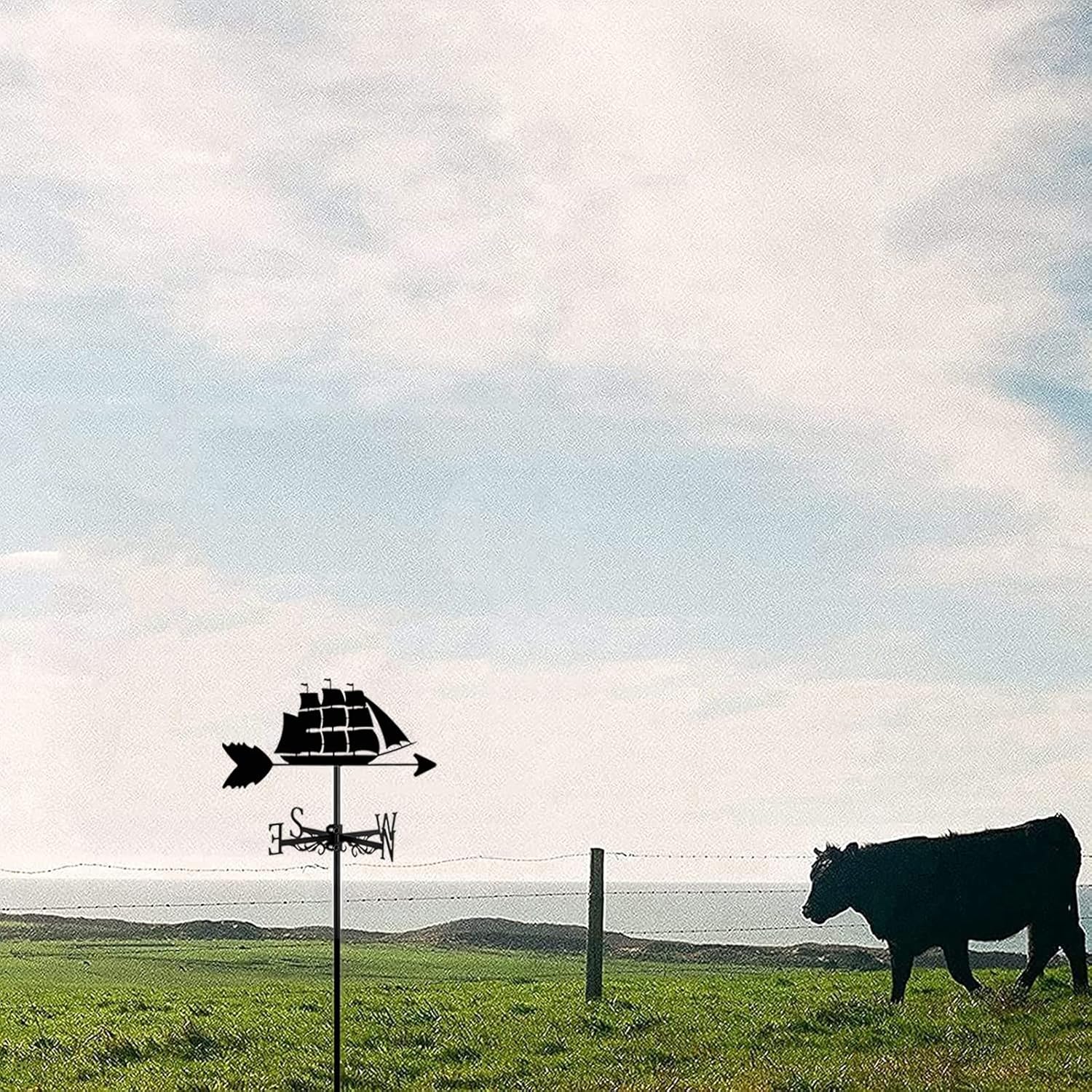 Ship Weather Vane Farm – Barco retro de acero inoxidable, veleta de vela, indicador de dirección del viento con revestimiento antioxidante,