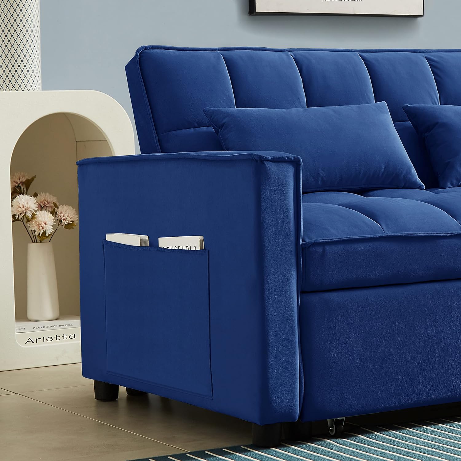 Moderno sofá futón tapizado, convertible a siesta, sofá cama suave y sofá cama para hogar, oficina, apartamento, espacio pequeño, sala de estar,