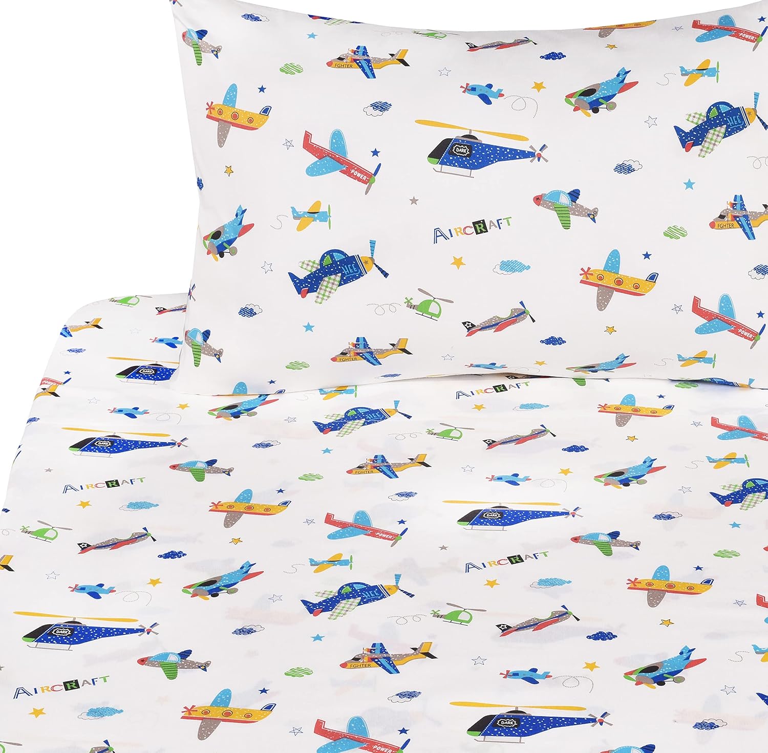Juego de cama de dibujos animados, 100% algodón (3 piezas) cama de una plaza, sábana + funda de colchón + funda de almohada para niños y niñas.,