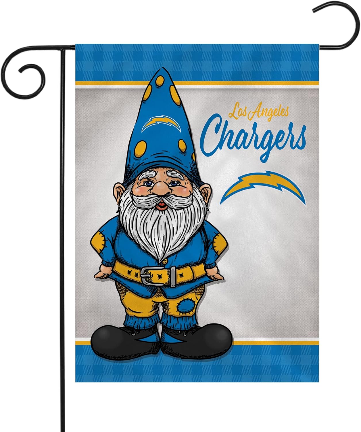 Rico Industries NFL Football Los Angeles Chargers Gnomo Spring – Bandera de jardín de doble cara de 13 x 18 pulgadas