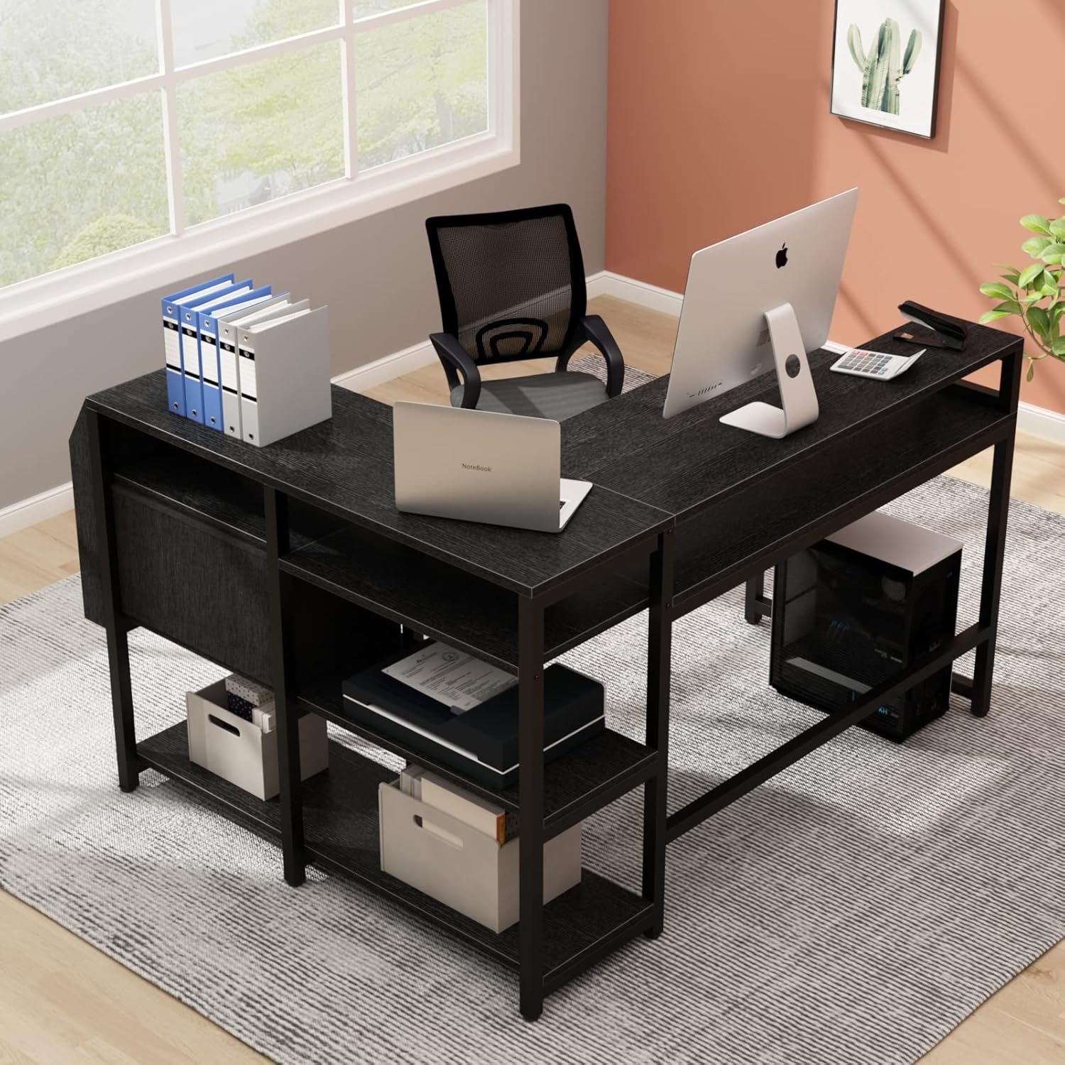 Loomie Escritorio reversible para computadora en forma de L con cajón, escritorio industrial de esquina de 55 pulgadas de ancho x 41 pulgadas de