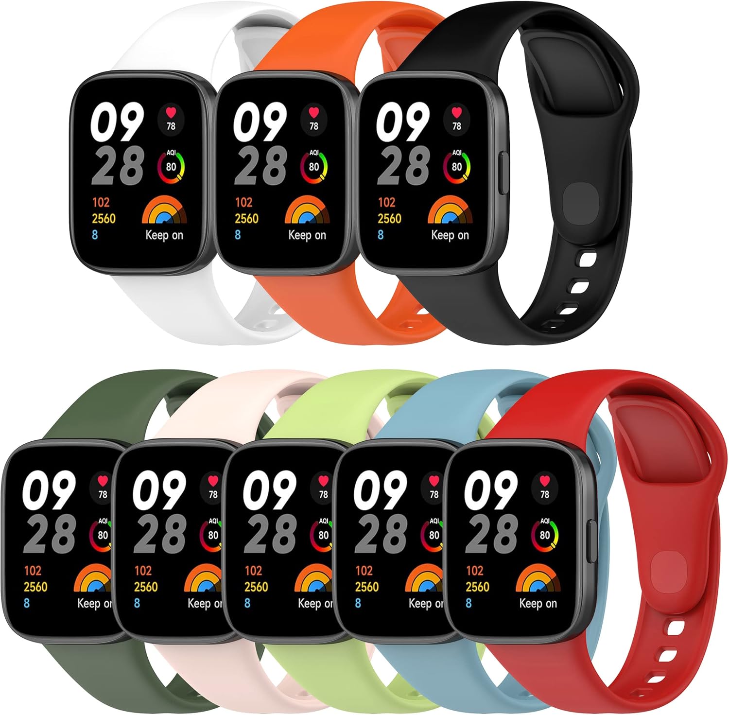 FitTurn Paquete de 8 correas coloridas compatibles con Xiaomi Mi Watch Lite 3Redmi Watch 3, correa deportiva de repuesto ajustable de silicona suave