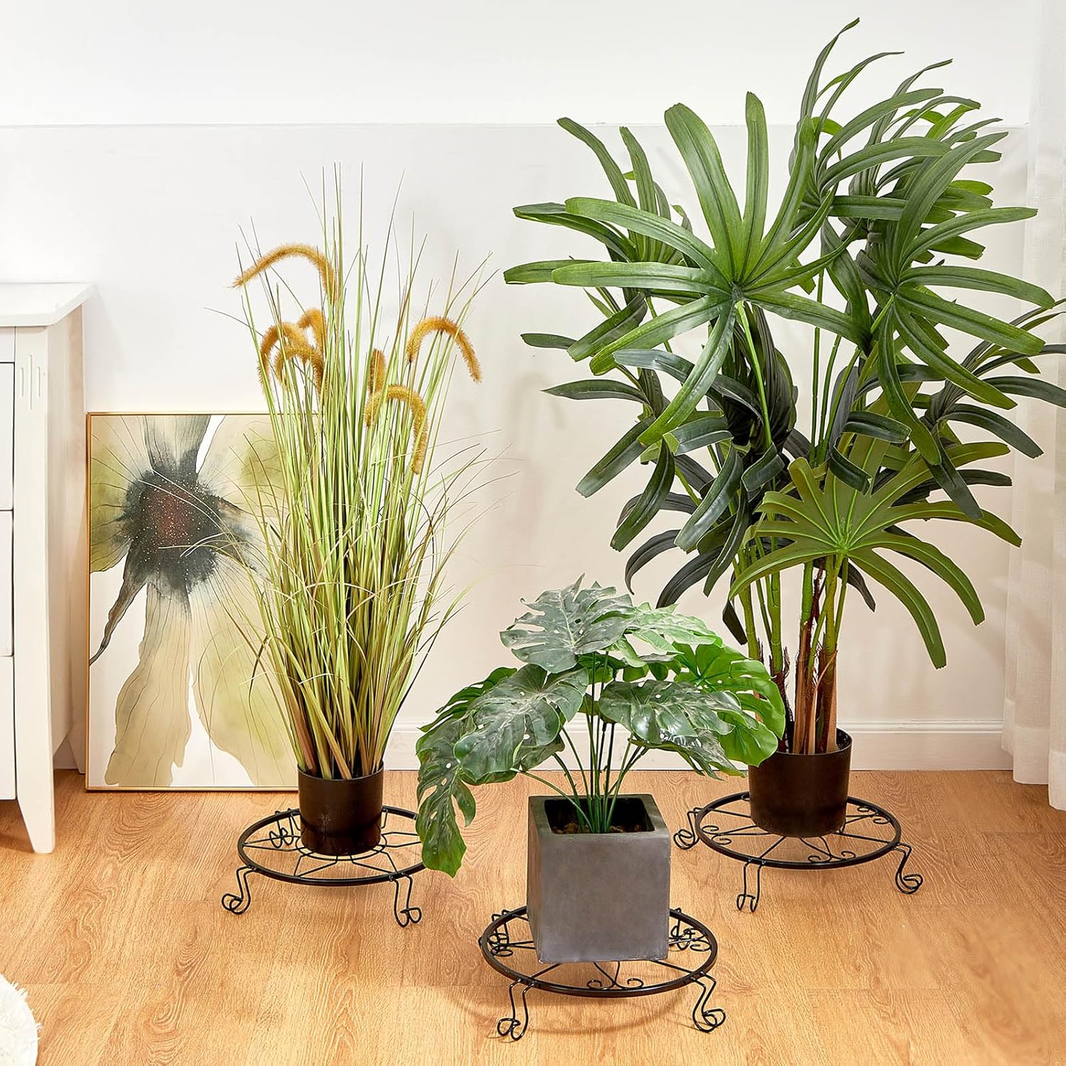 Soporte de metal para plantas de 12 pulgadas para interiores y exteriores, soporte para macetas para patio, estante redondo de hierro forjado,