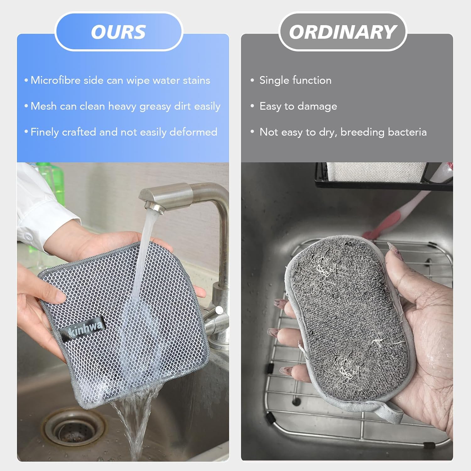 KinHwa Paños de cocina para platos, paños de microfibra absorbentes de secado rápido, trapos de cocina con lado de limpieza de poliéster, ideal para