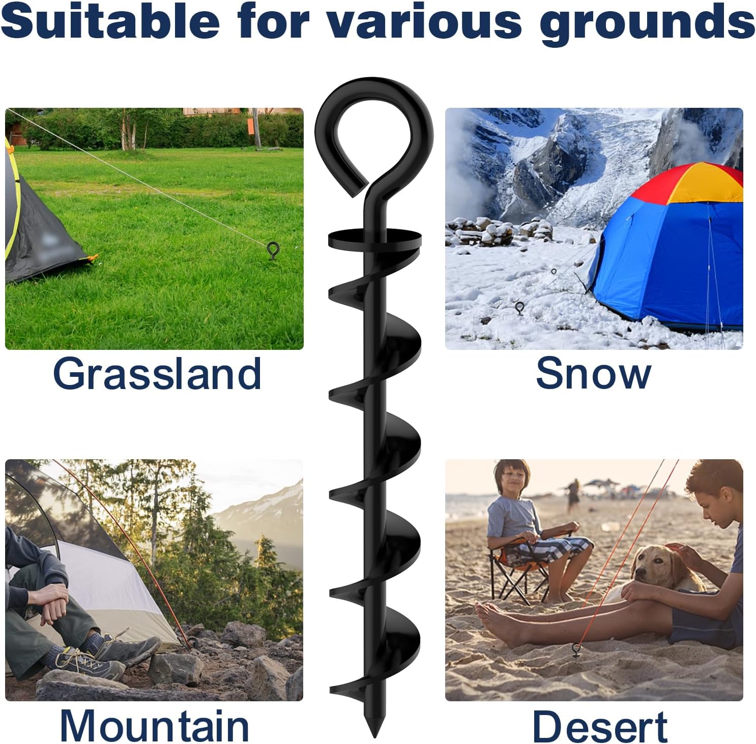 Eurmax USA Canopy Stakes Tent Stakes Dog Tie Out Stakes Corkscrew Shape Steel Trampoline Stakes with Iron Rod Installation Tool & Wind Ropes