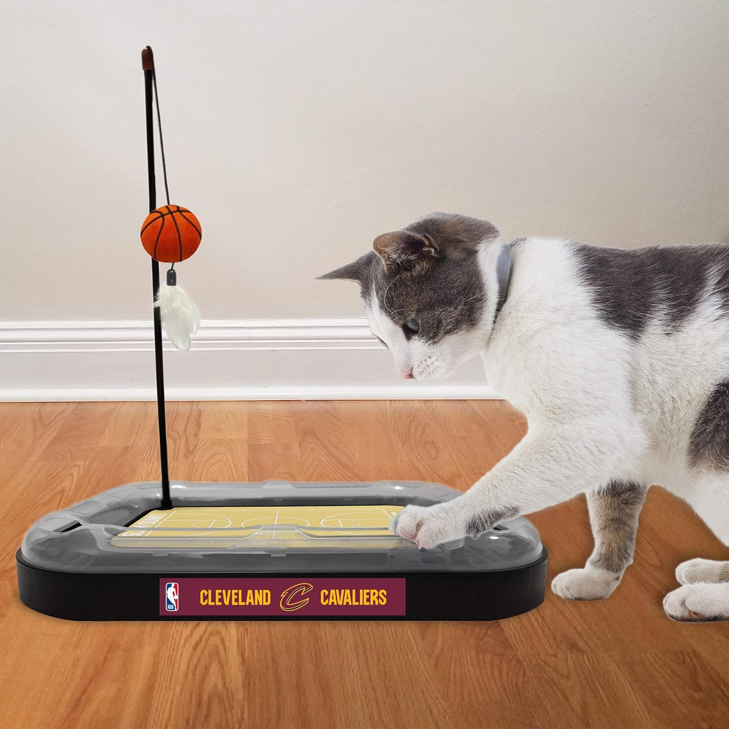 Juguete rascador de gato de la NBA CLEVELAND CAVALIERS de baloncesto de campo de gato con campana interactiva de bola de gato en pistas. Juguete de