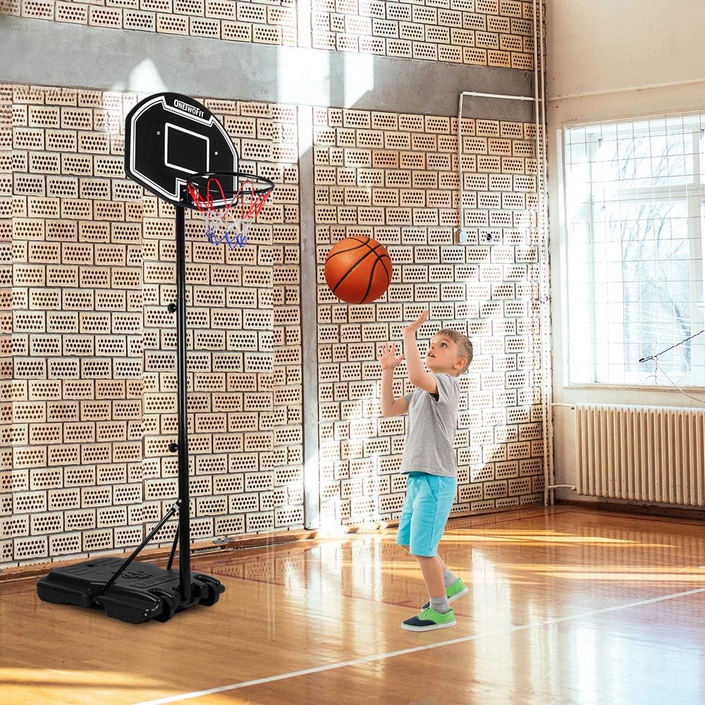 ONETWOFIT Aro de baloncesto portátil, portería de baloncesto al aire libre de altura ajustable para niños con tablero de impacto 2 ruedas base