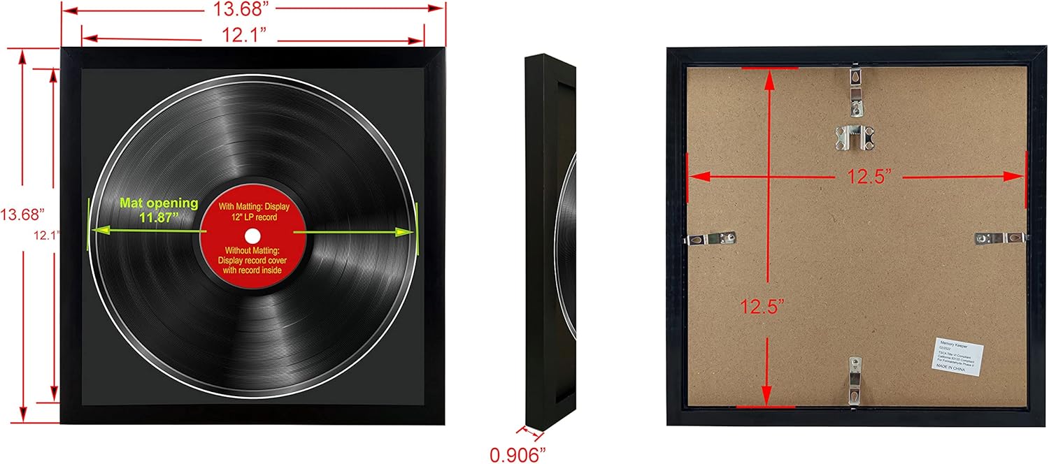 4 piezas, 12.4×12.3 in, LP-Rahmen-Display mit schwarzer Matte, hergestellt zur Präsentation von Vinyl-LP-Schallplatten oder Vinyl-LP-Albumhüllungen,