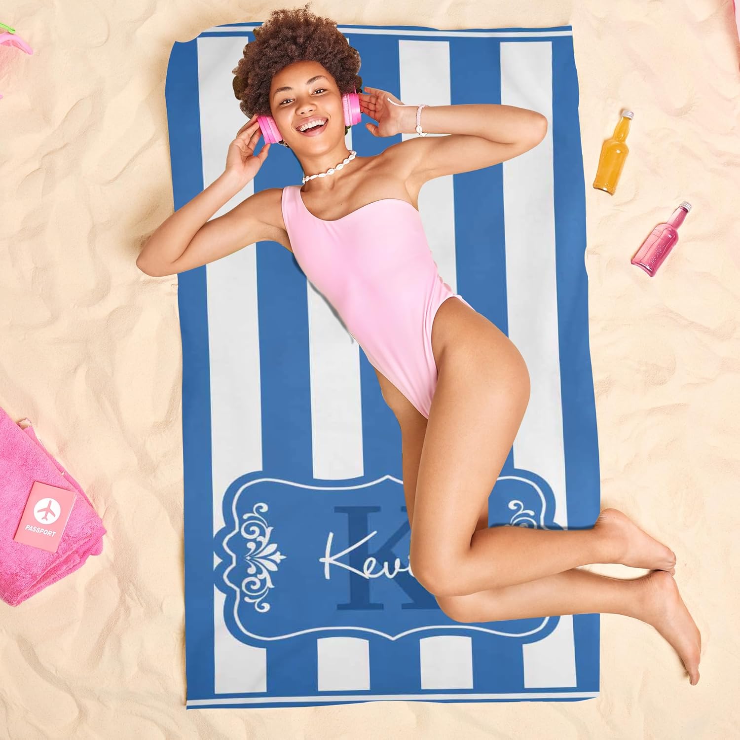 D-Story Toalla de playa duradera y personalizada  Toallas de playa personalizadas para adultos  Toalla de playa de secado rápido sin arena (31 x 71
