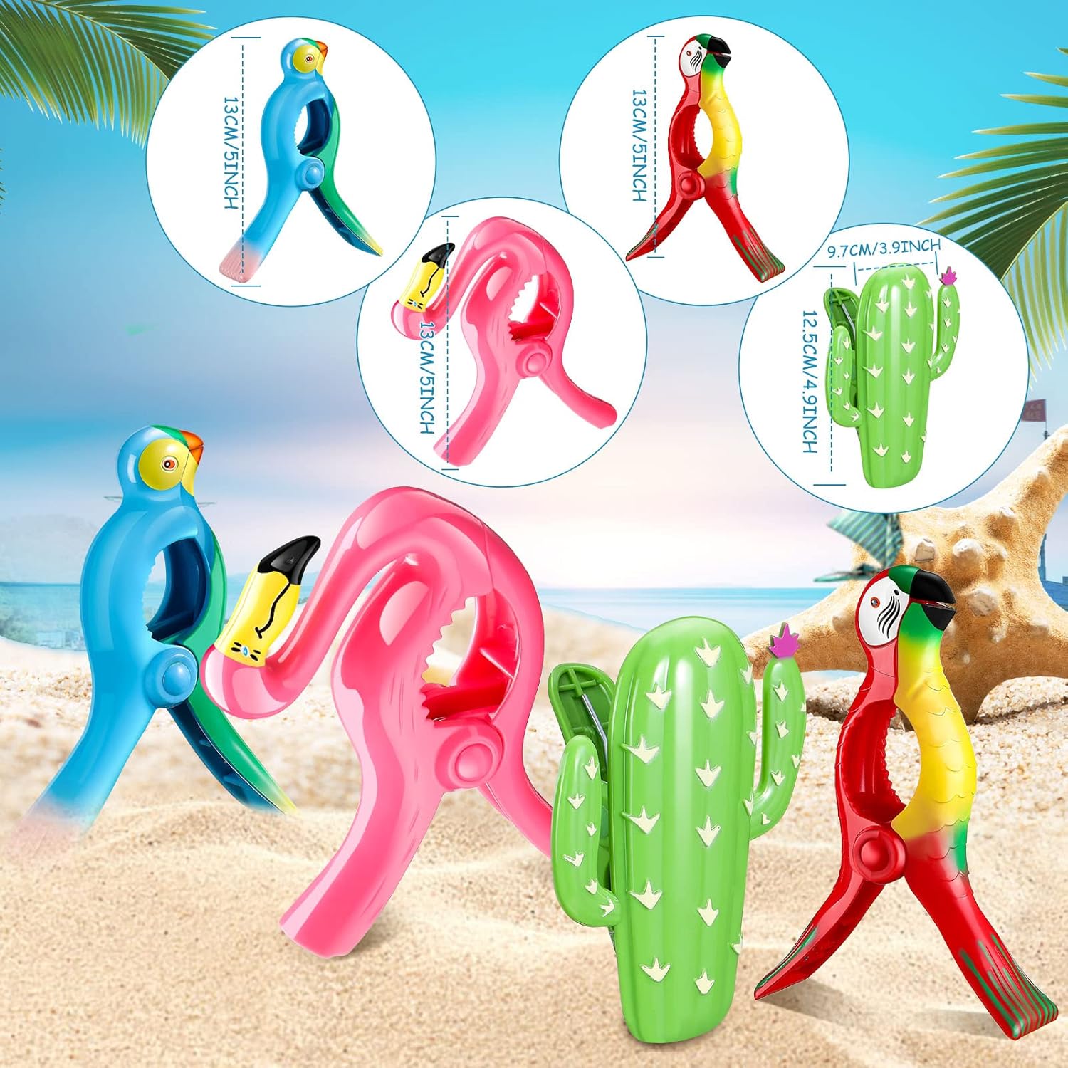 Sieral 8 clips para toallas de playa, pinzas para sillas de playa, loro flamenco, soportes para toallas de alta resistencia, alfileres de ropa