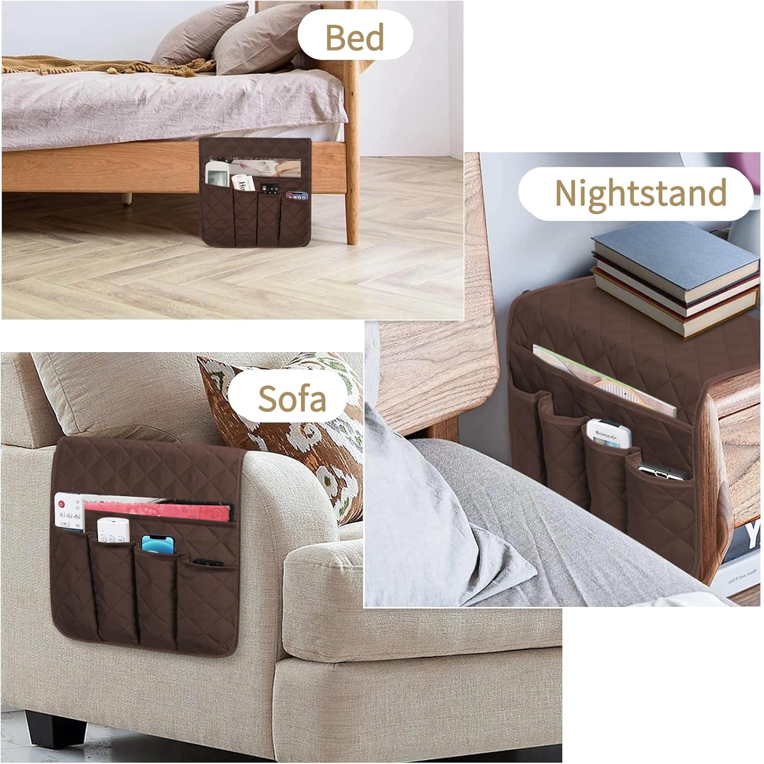 FYY Organizador de reposabrazos para sofá, soporte de control remoto, antideslizante, color marrón, para sillón reclinable con 5 bolsillos para