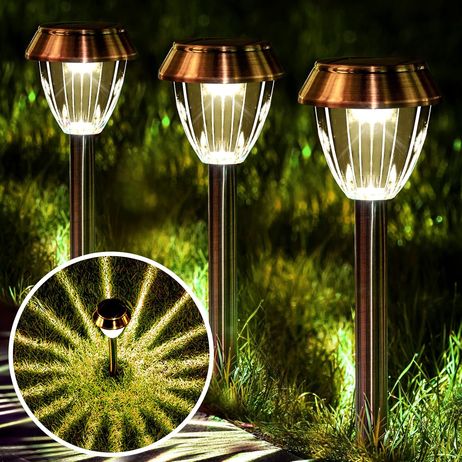 SOLATINO Luces solares para caminos al aire libre, impermeables, paquete de 6 luces de jardín con energía solar, luces brillantes de hasta 12 horas,