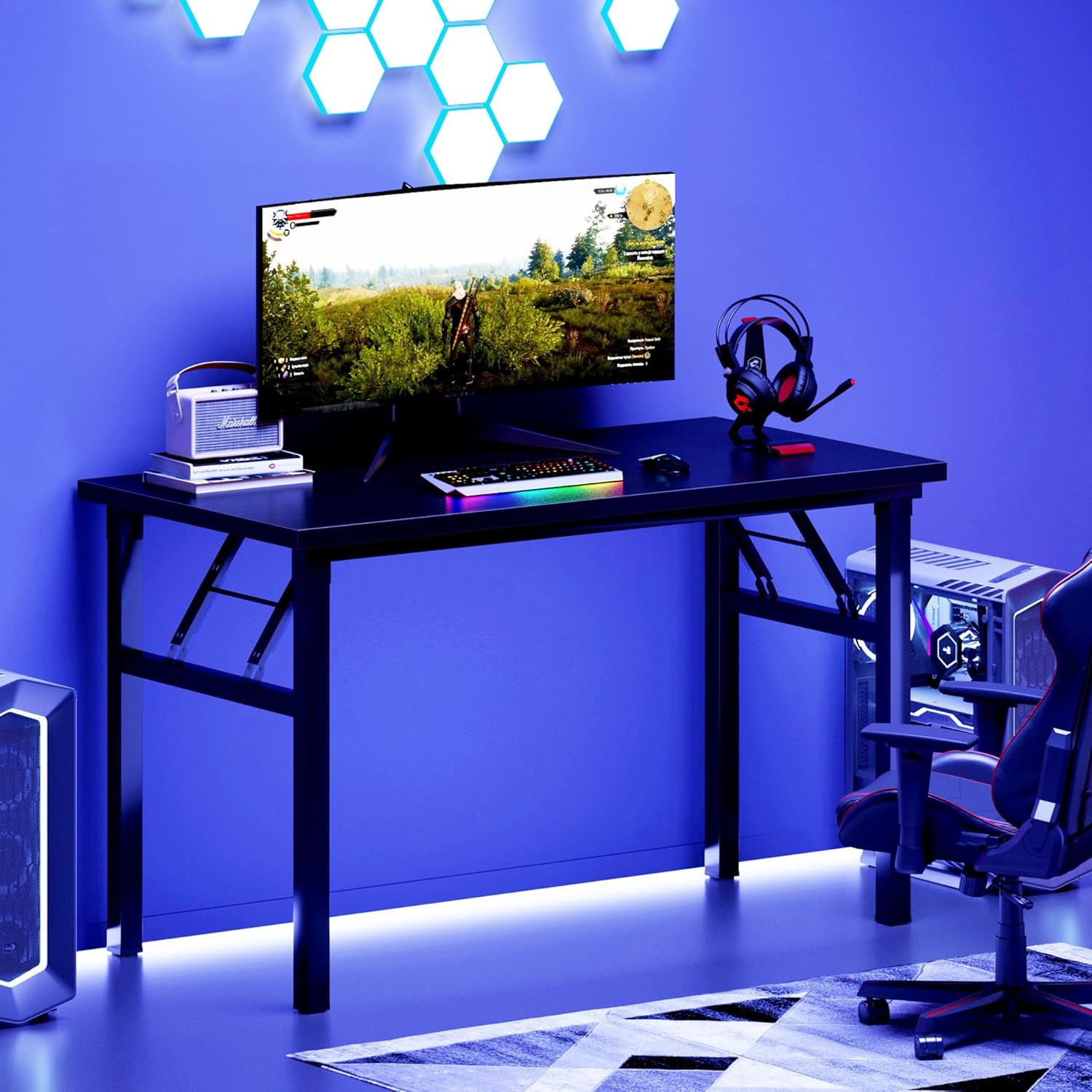 DlandHome – Escritorio plegable para computadora, estación de trabajo, mesa de conferencias, escritorio de oficina en casa, totalmente ensamblado,