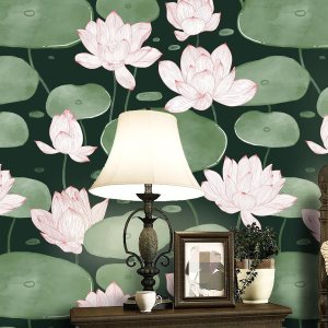 Yasinet Papel tapiz autoadhesivo para despegar y pegar, papel tapiz vintage con flores de loto verde oscuro, papel de contacto autoadhesivo Yasinet Papel tapiz autoadhesivo para despegar y pegar, papel tapiz vintage con flores de loto verde oscuro, papel de contacto autoadhesivo