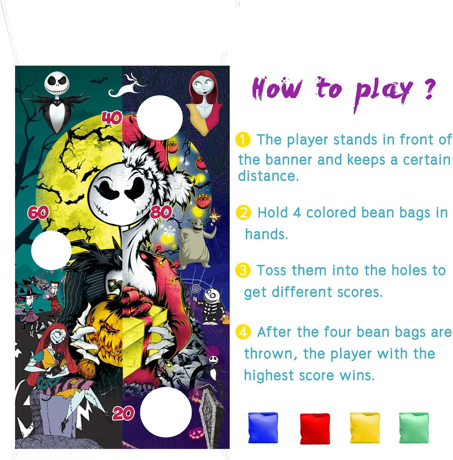 Suministros de fiesta de pesadilla de Navidad, juegos de lanzamiento temáticos de pesadilla con 4 bolsas de frijoles, divertidos juegos de