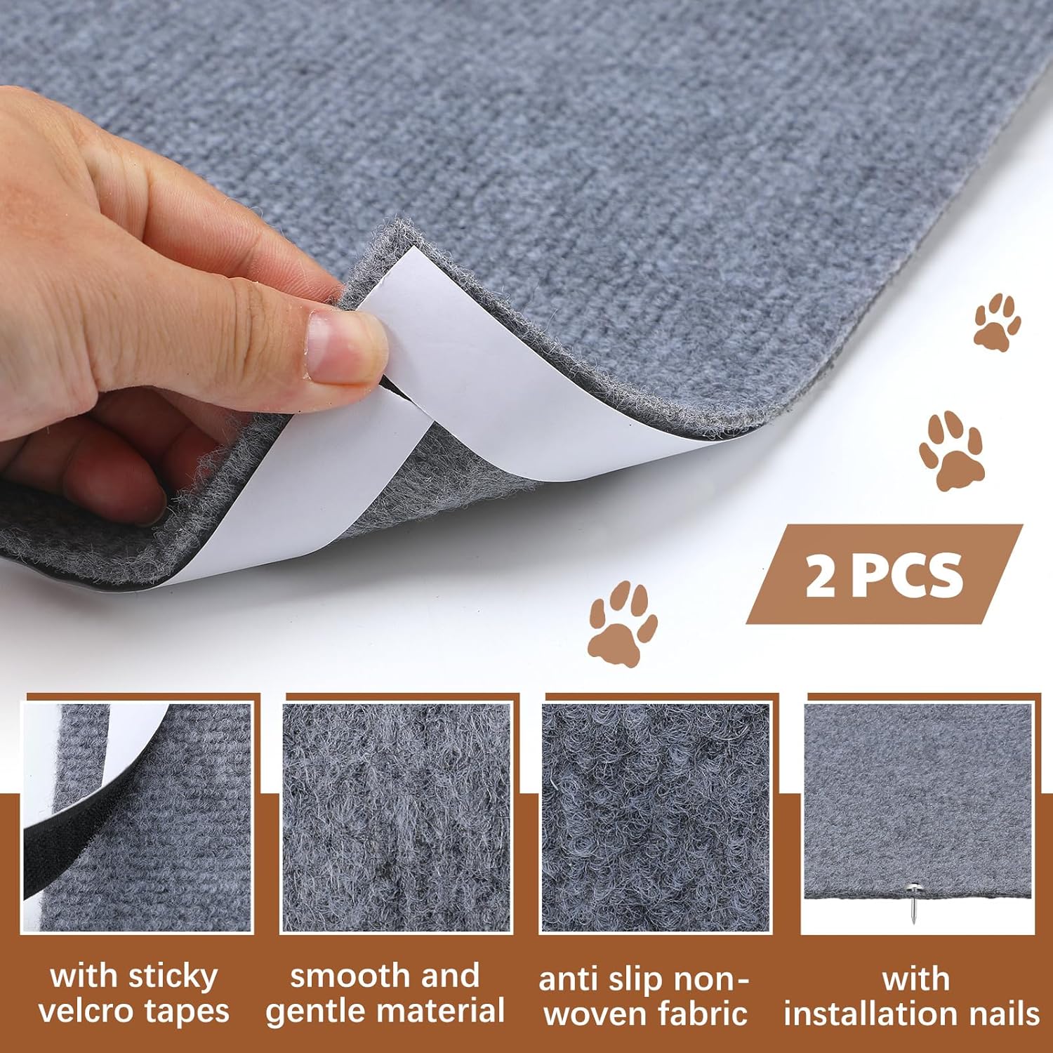 2 alfombrillas rascadoras para gatos de 24 x 16 pulgadas, alfombrilla rascador de gato horizontal con cinta adhesiva y 20 clavos de metal para