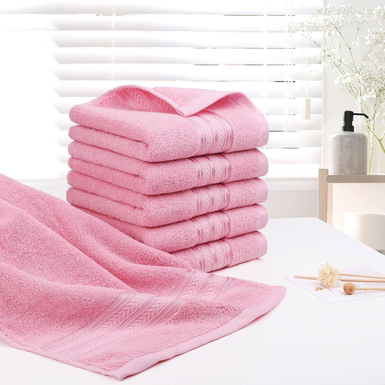 PiccoCasa Toallas de mano para baño, 13 x 29 pulgadas, 100% algodón (paquete de 6), suaves y altamente absorbentes, toallas de algodón de gran