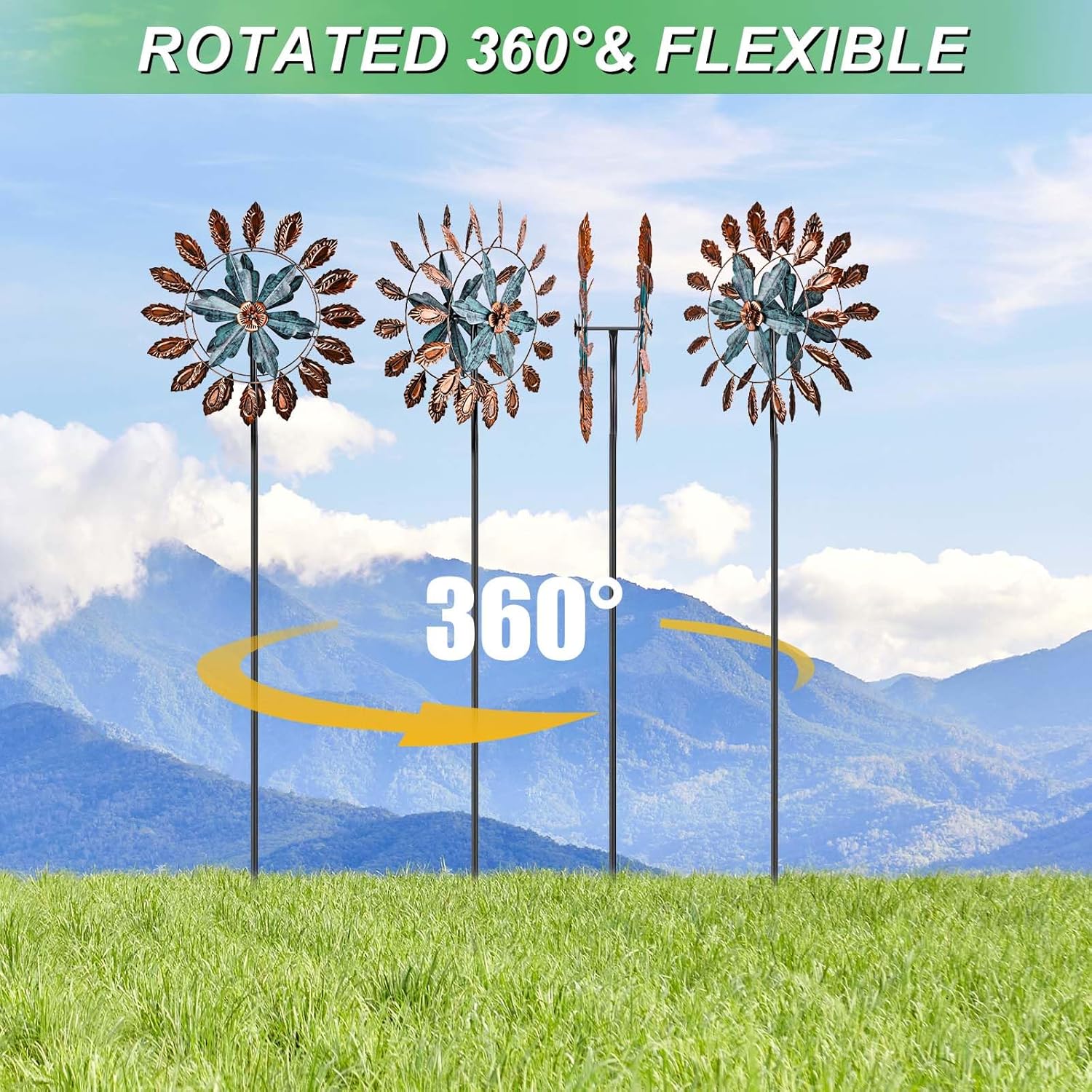 Molinillos de viento de metal para exteriores de 84 pulgadas, grandes molinillos de viento cinéticos con estaca estable, esculturas de viento dobles