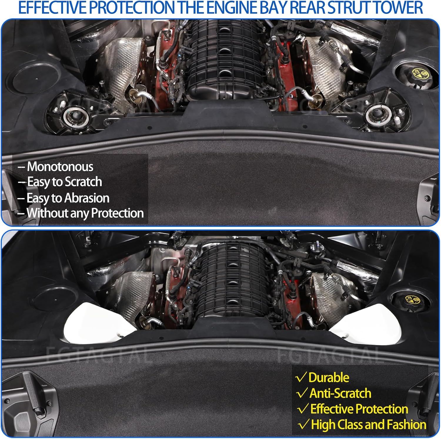 Cubierta de torre de puntal trasero compatible con Chevrolet Corvette C8 Stingray 2020-2023, cubierta de panel de protección de torre de ABS con