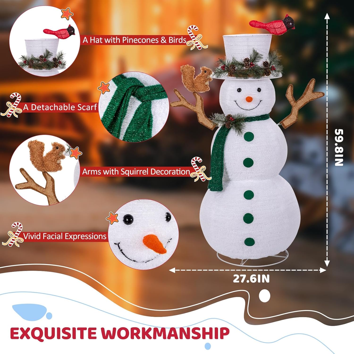 LOENIY Muñeco de nieve iluminado de 5 pies, decoración navideña emergente con 200 luces LED integradas, muñeco de nieve plegable con bufanda de