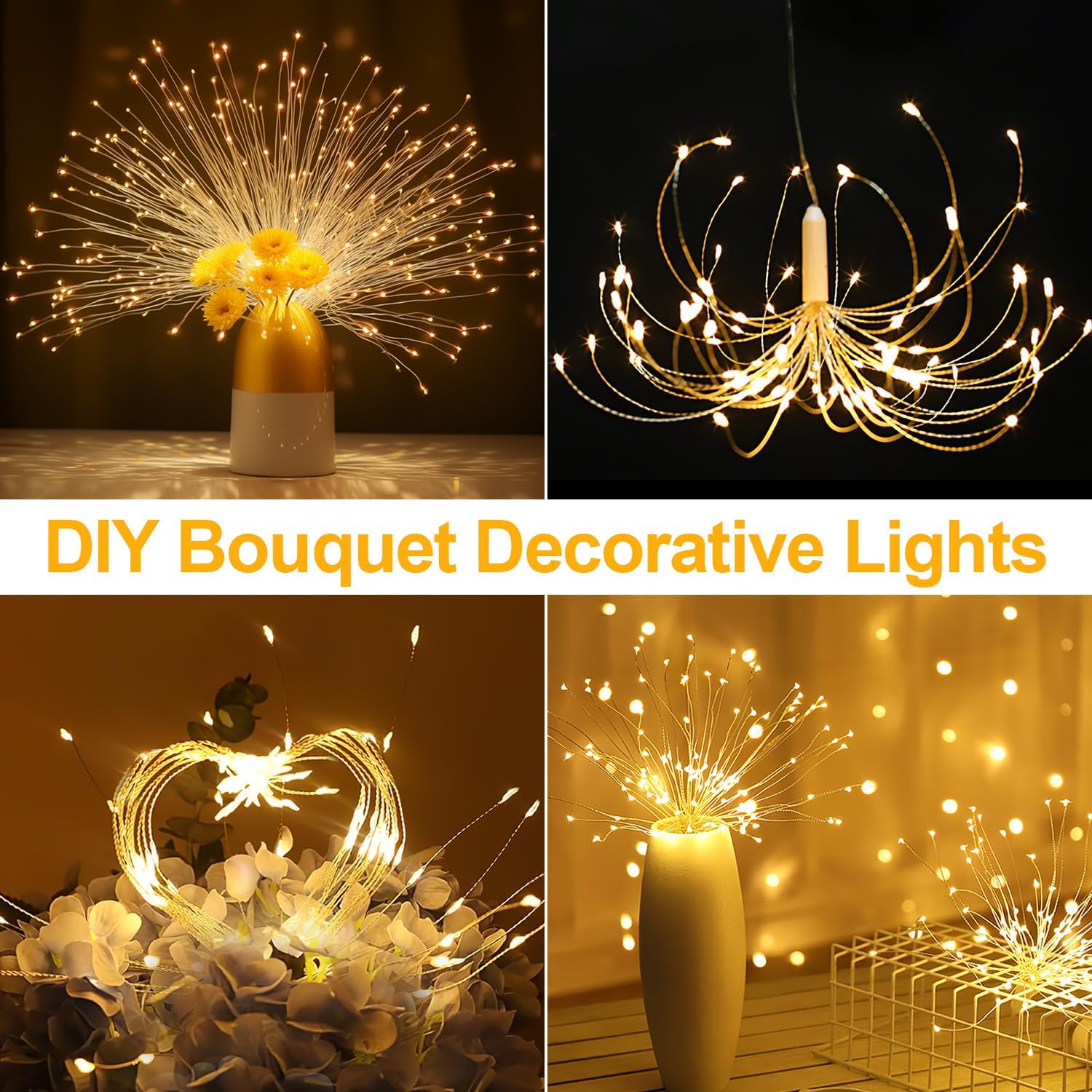 Luces LED de alambre de cobre, apariencia de fuegos artificiales, luces de hada, luces de navidad colgantes, regulables en 8 modos, impermeables,