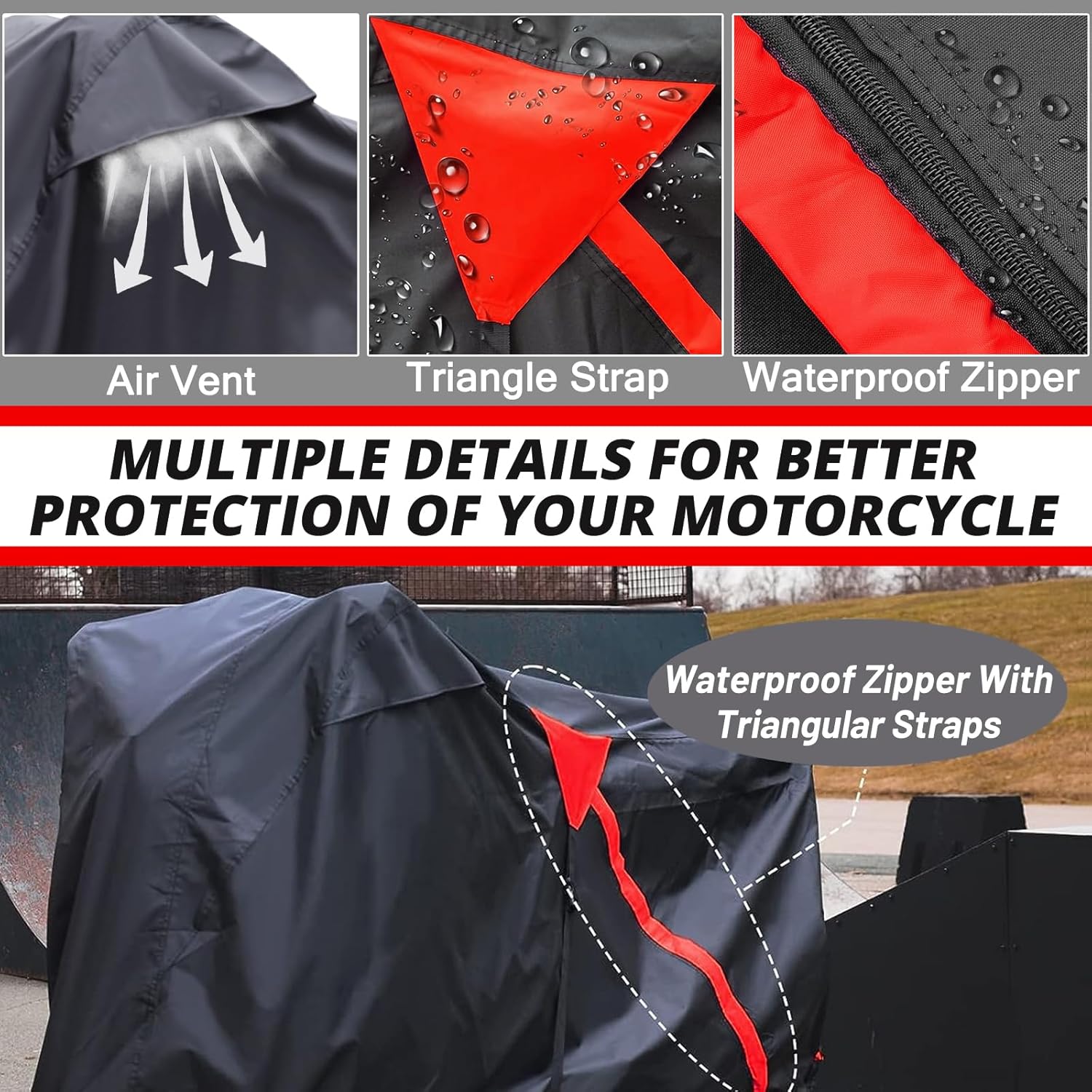 Funda para motocicleta, impermeable, con cremallera, para todas las estaciones, resistente al viento, alta resistencia al calor, al polvo y a la