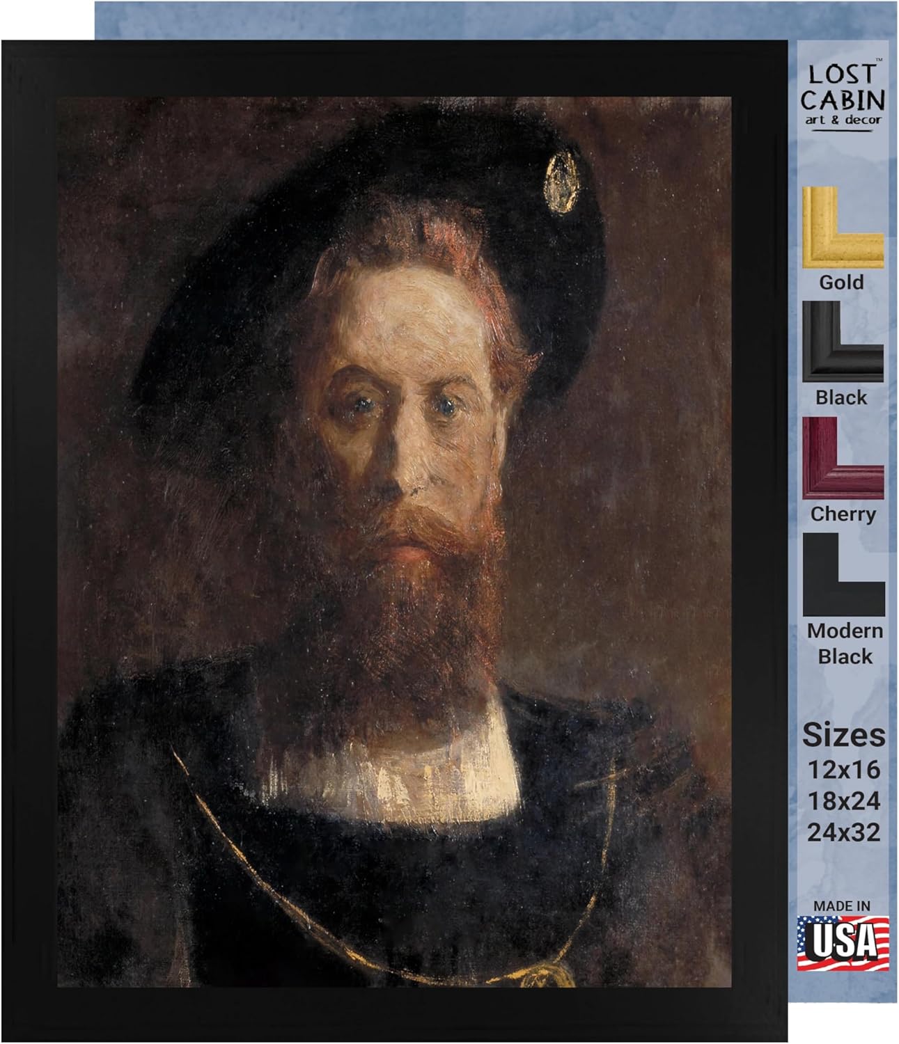 Retrato de hombre renacentista de cabaña perdida por Benjamin Constant  Impresión en marco plano negro  Reproducción de pinturas de obras de arte