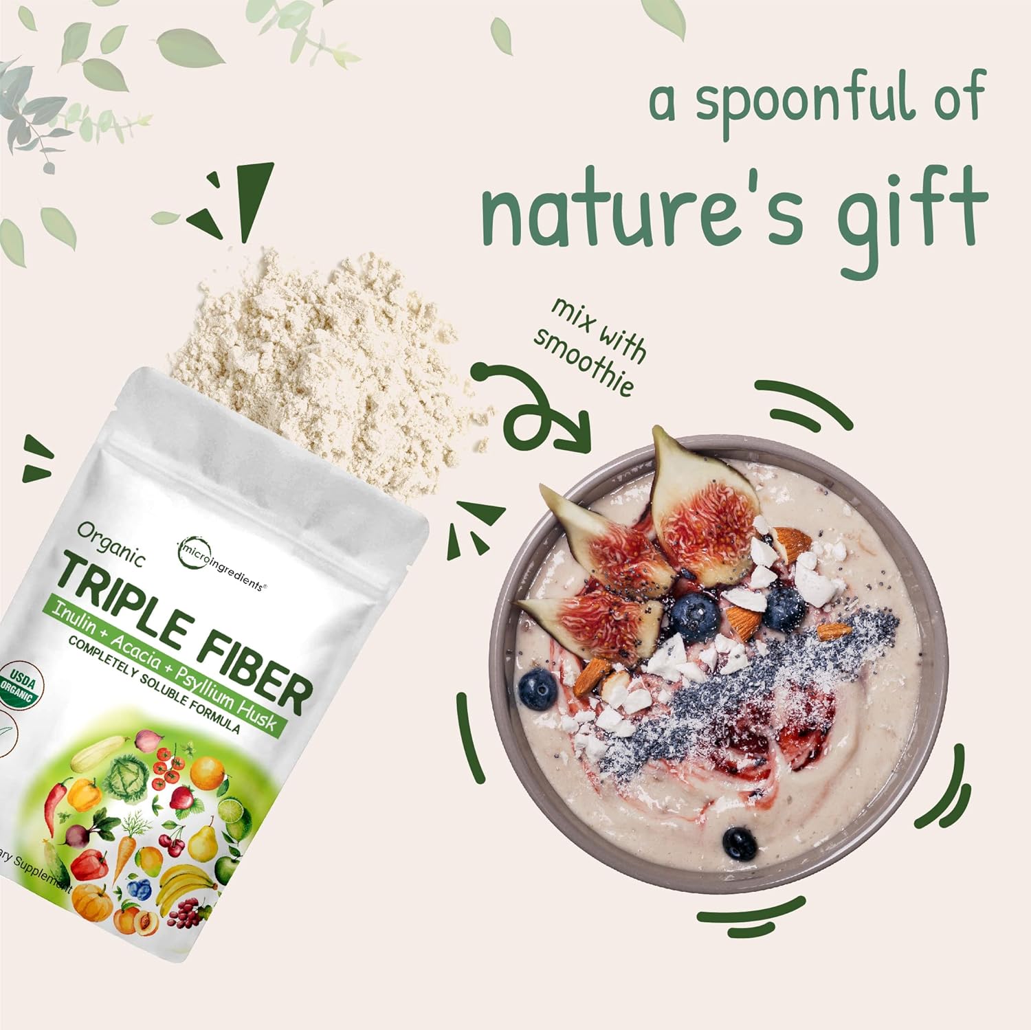 Suplemento de fibra orgánica inulina acacia cáscara de psyllium 2 libras fórmula de fibra 3 en 1 fibra diaria sin sabor suplemento prebiótico de - Imagen 8