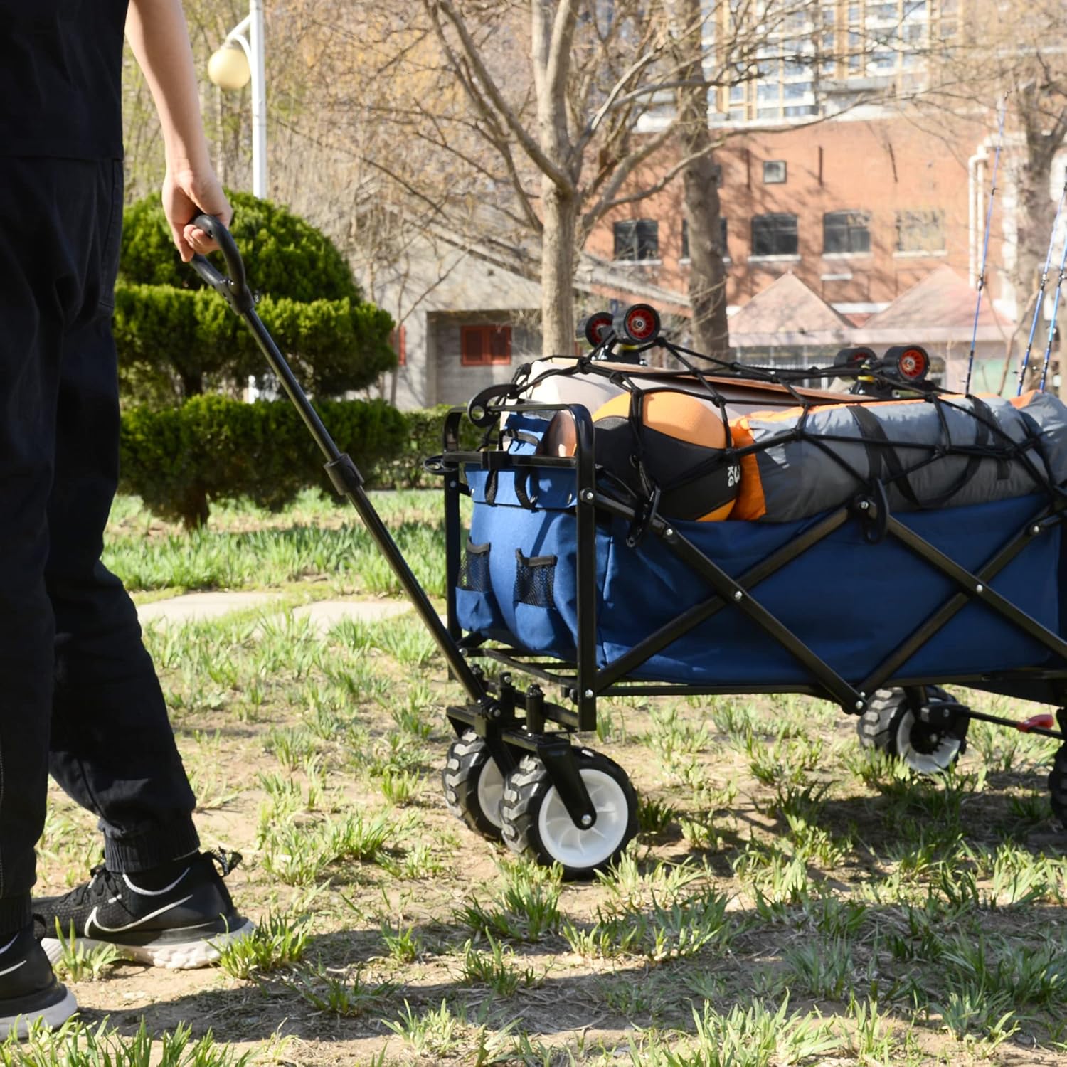 Carrito plegable todo terreno con ruedas grandes, capacidad de 350 libras, resistente, ampliado, plegable, para playa, jardín, con freno y mango