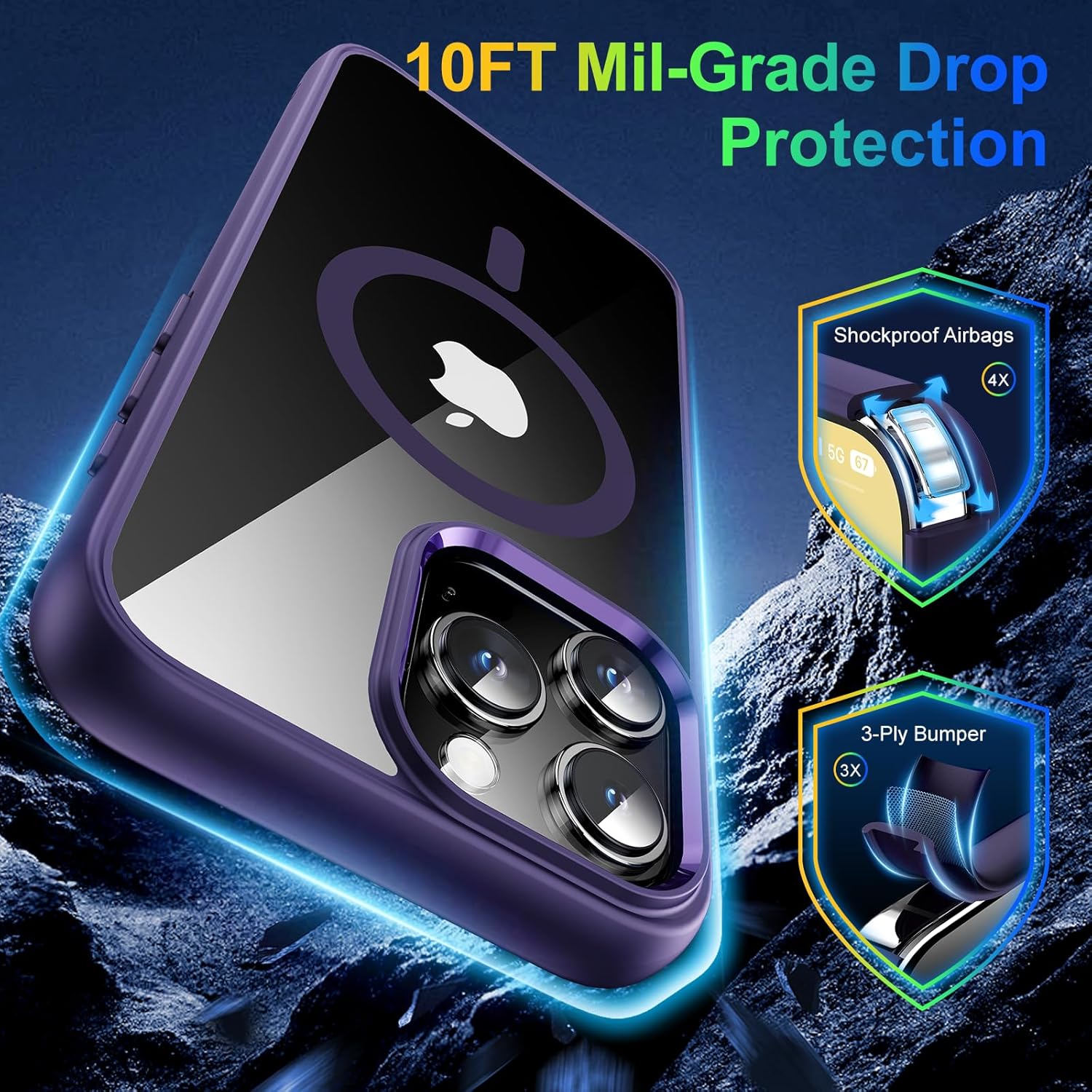 Meifigno Serie Magic Mag diseñada para iPhone 15 Pro Max, protección de grado militar y compatible con MagSafe, parte trasera dura con bordes