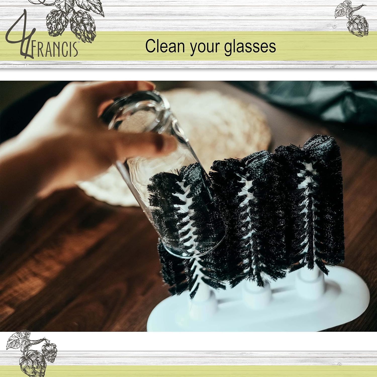Cepillo de limpieza de vidrio, arandela de vidrio de 3 cepillos – Enjuague de vidrio triple, cepillo para lavadora de tazas, cepillos de vidrio para