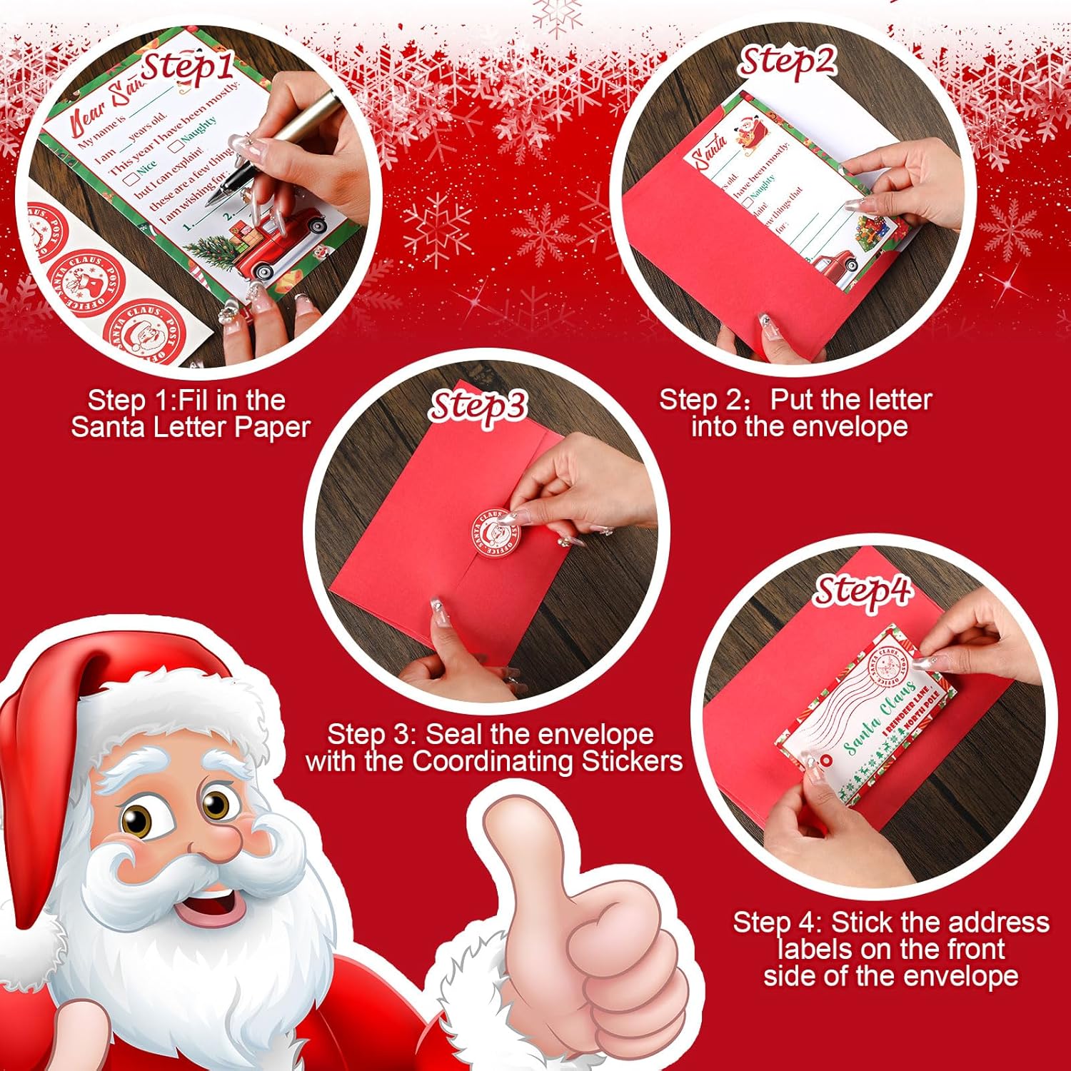Kit oficial de 192 piezas de carta a Papá Noel, incluye 48 tarjetas de Navidad con 48 sobres rojos a juego, 48 sellos, 48 calcomanías de 5 x 7
