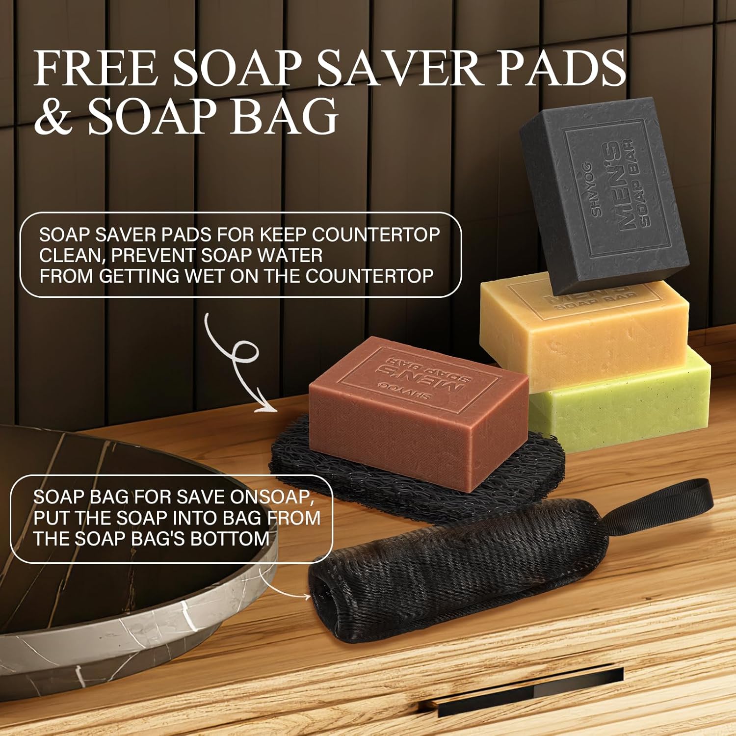 SHVYOG 4 jabones para hombre, jabón de barra para hombre, jabón natural para hombres, jabón exfoliante hecho a mano prensado en frío, limpieza
