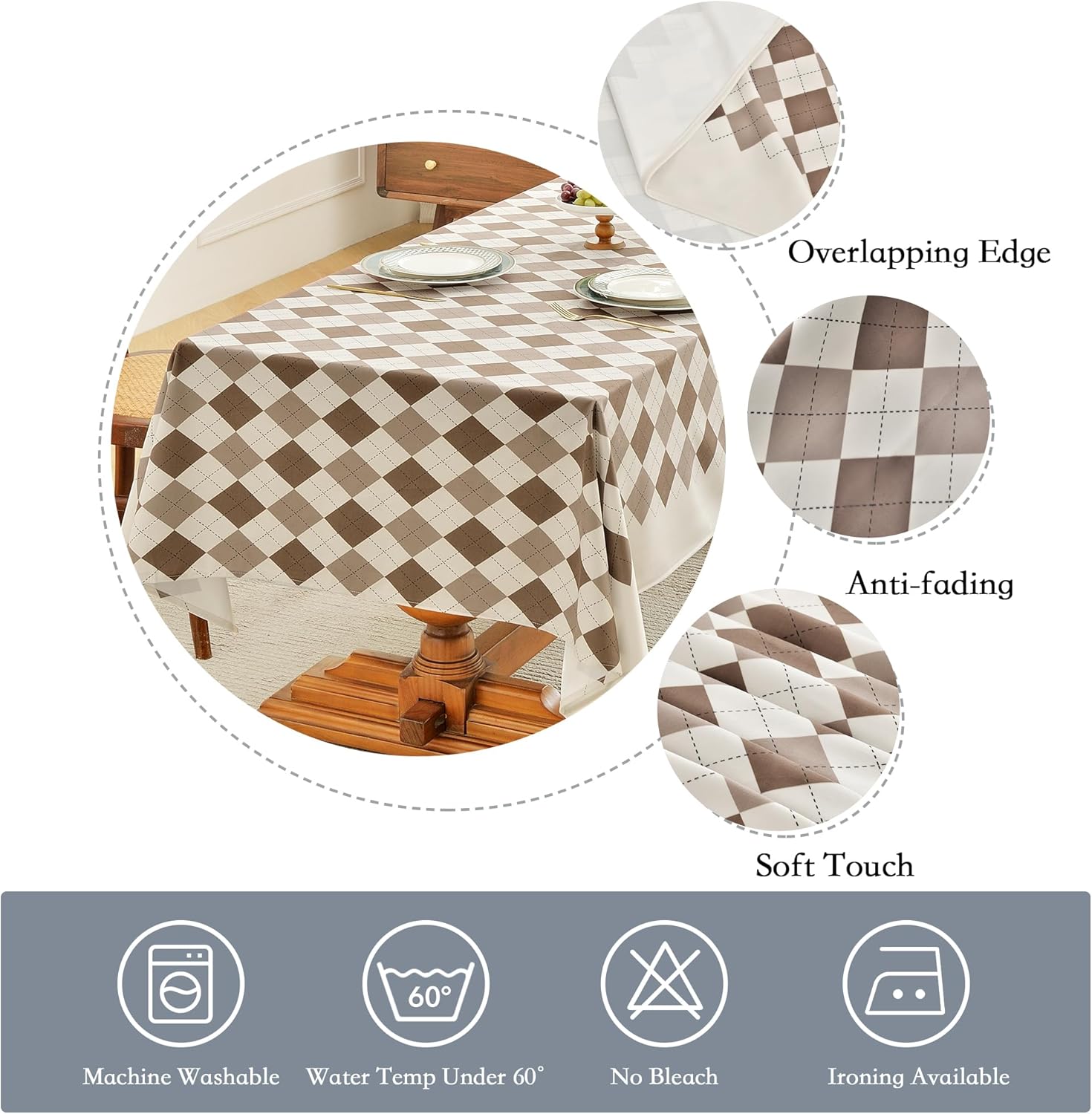 Oubonun Mantel rectangular de microgamuza, duradero y resistente a las arrugas, lavable, decorativo, estilo de casa de campo, para cocina, comedor,