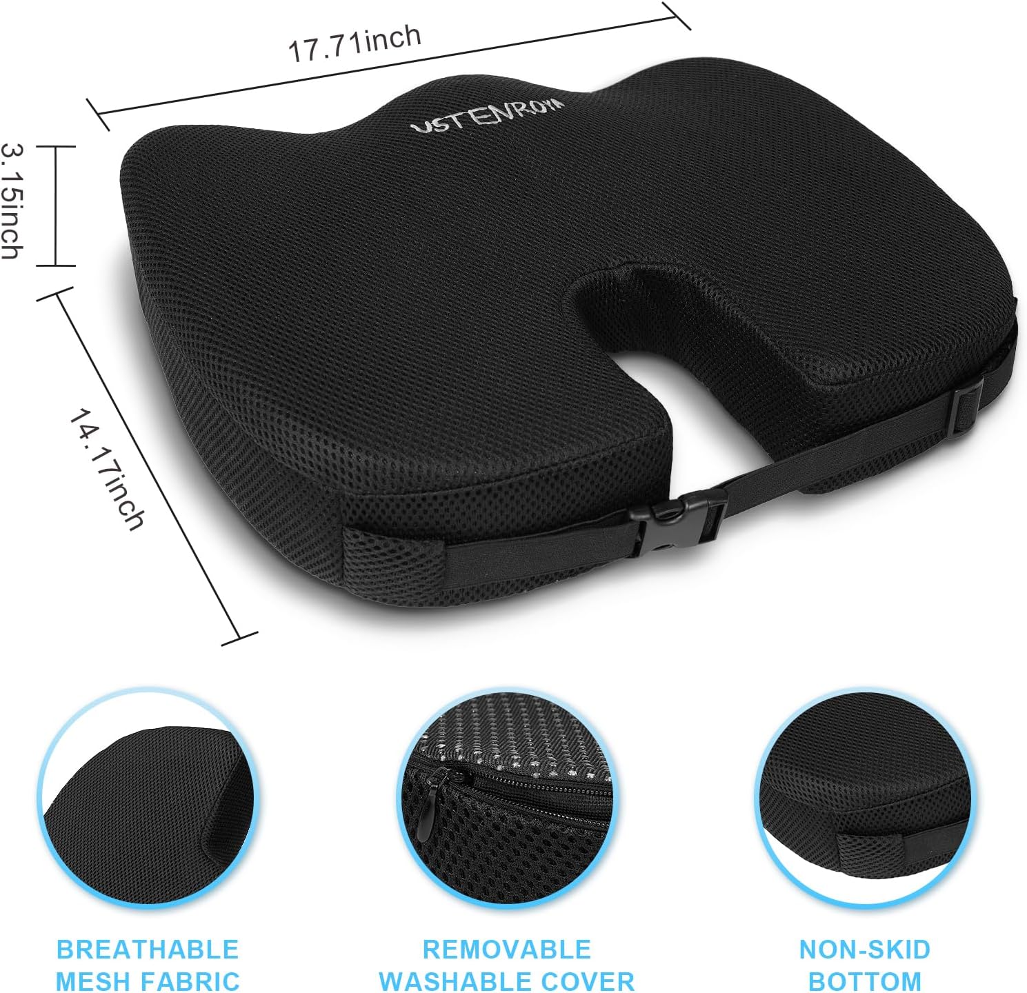 Ustenroya Cojín de asiento de gel refrescante con espuma viscoelástica, cojines de asiento comodidad de presión para silla de ruedas, silla de