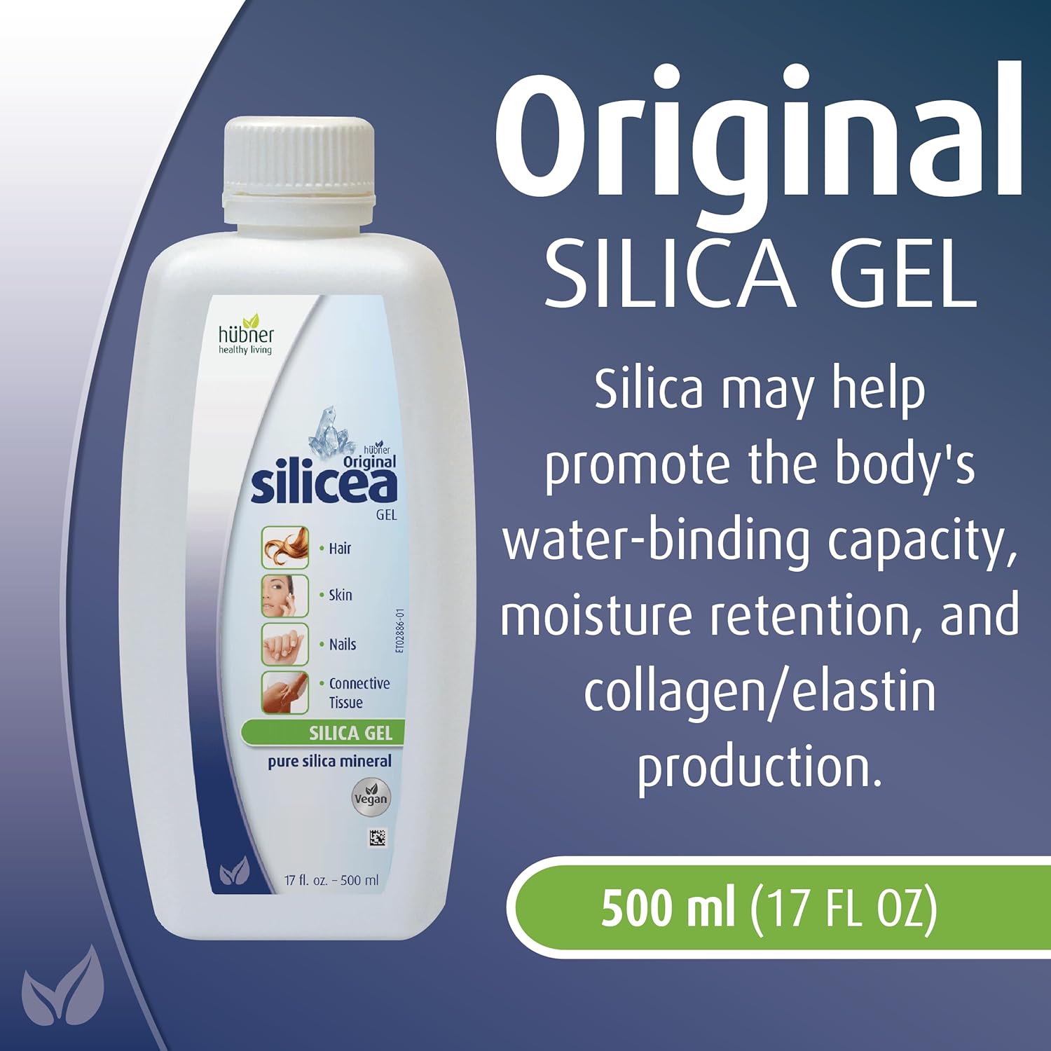 Hübner – Gel de sílice original de 17 fl oz  16.9 fl oz, paquete de 3, para cabello, piel, uñas y tejido conectivo, fórmula de gel de sílice
