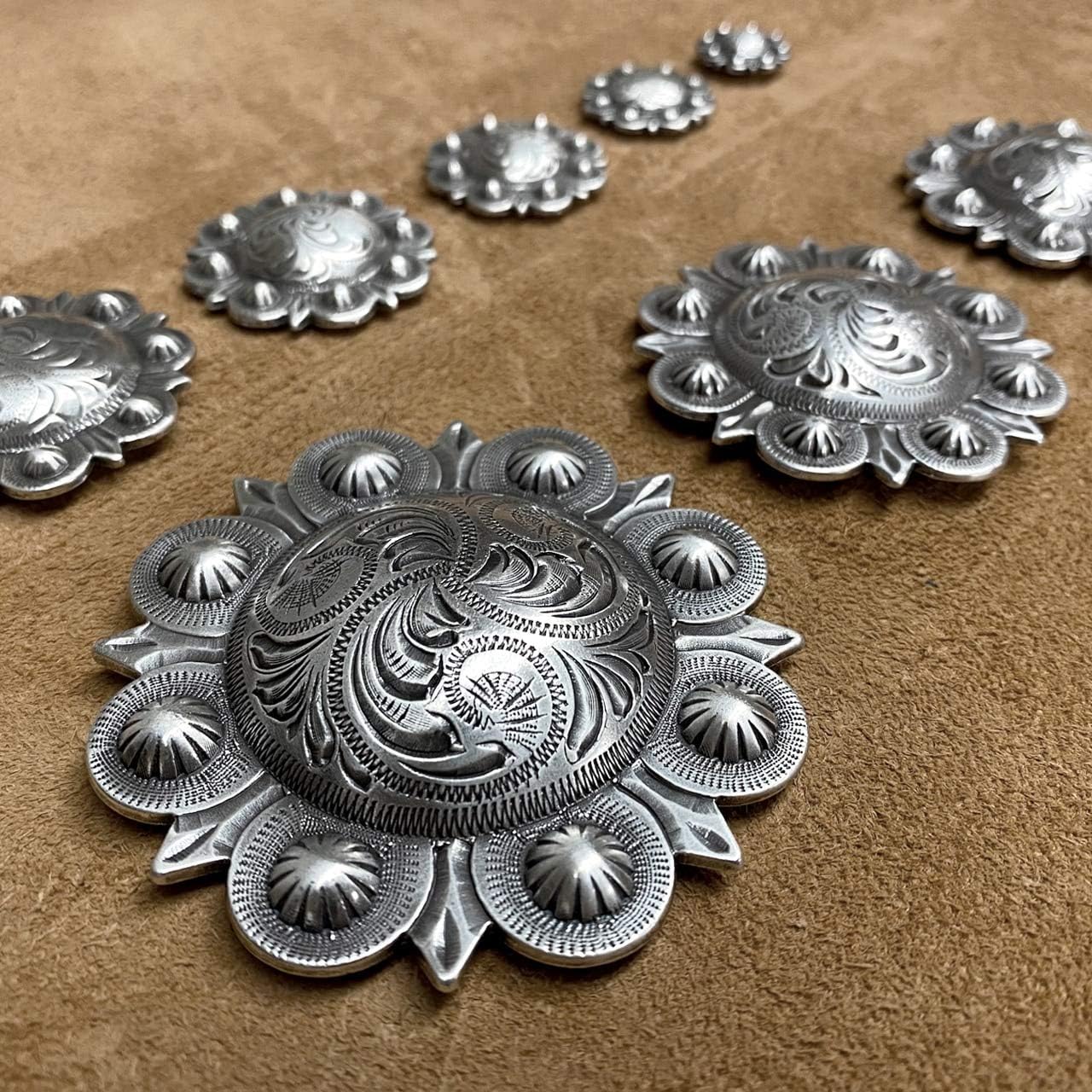 Leathercraft – Sillín de conchos de cobre grabado, conchos de bayas con rosca trasera, paquete de 10 unidades (BS9163-1-Cobre, 1-14 pulgadas)