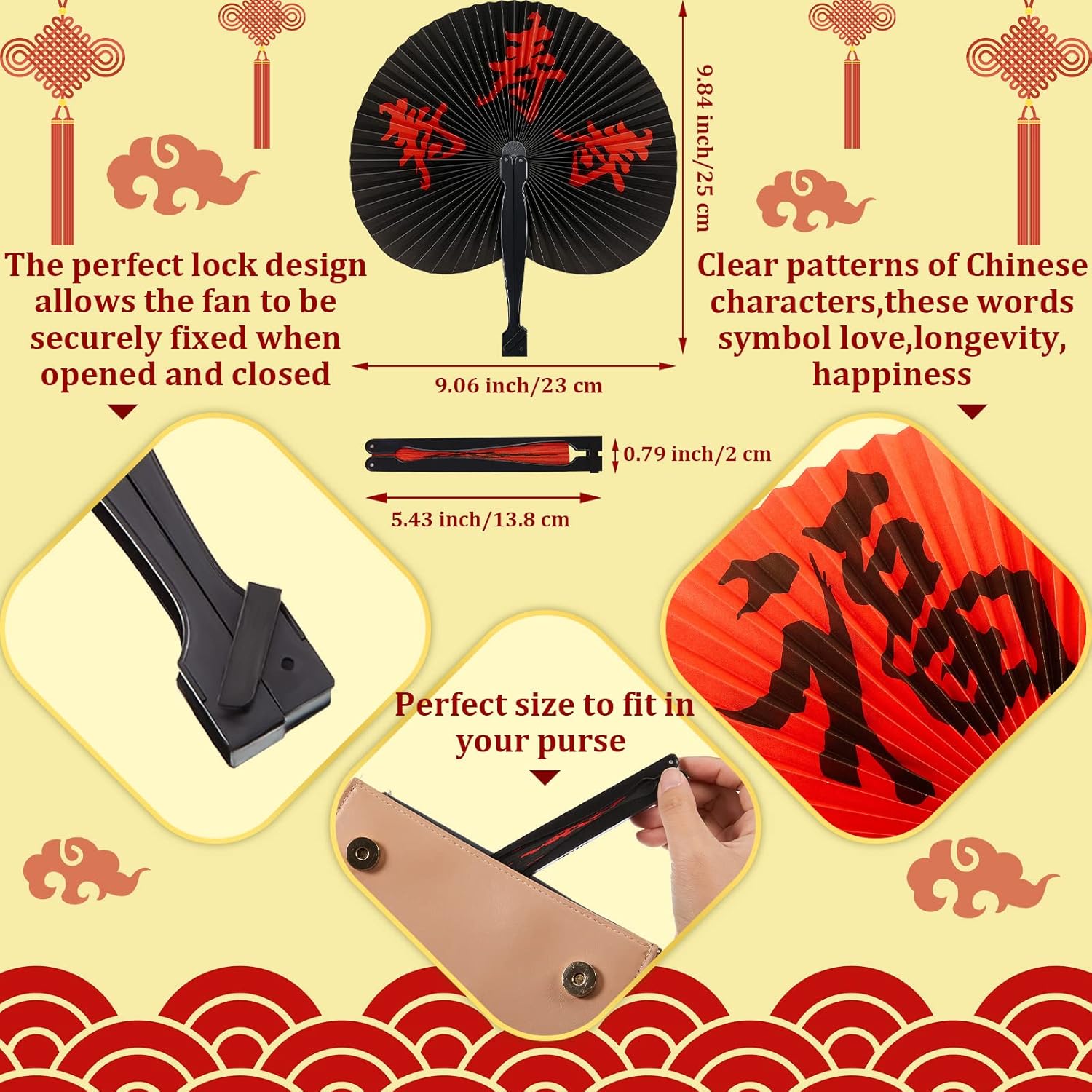 15 abanicos de papel de mano oriental, para fanáticos del Año Nuevo chino, para decoración de bodas, fiestas de cumpleaños, suministros (estilo