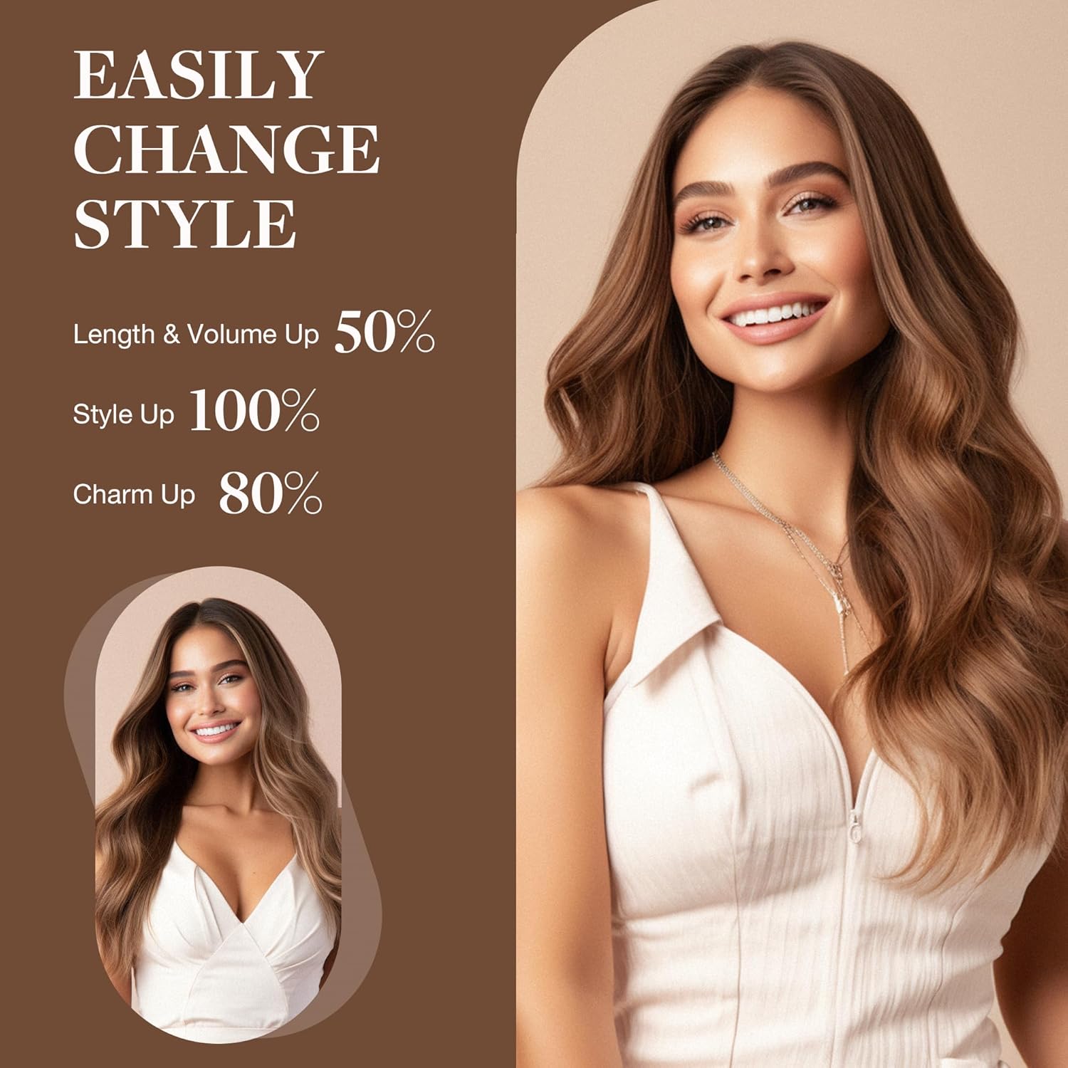 GOO GOO Extensiones de cabello humano real con alambre, 22 pulgadas, 3.88 oz de color marrón chocolate a rubio caramelo, extensiones de cabello con