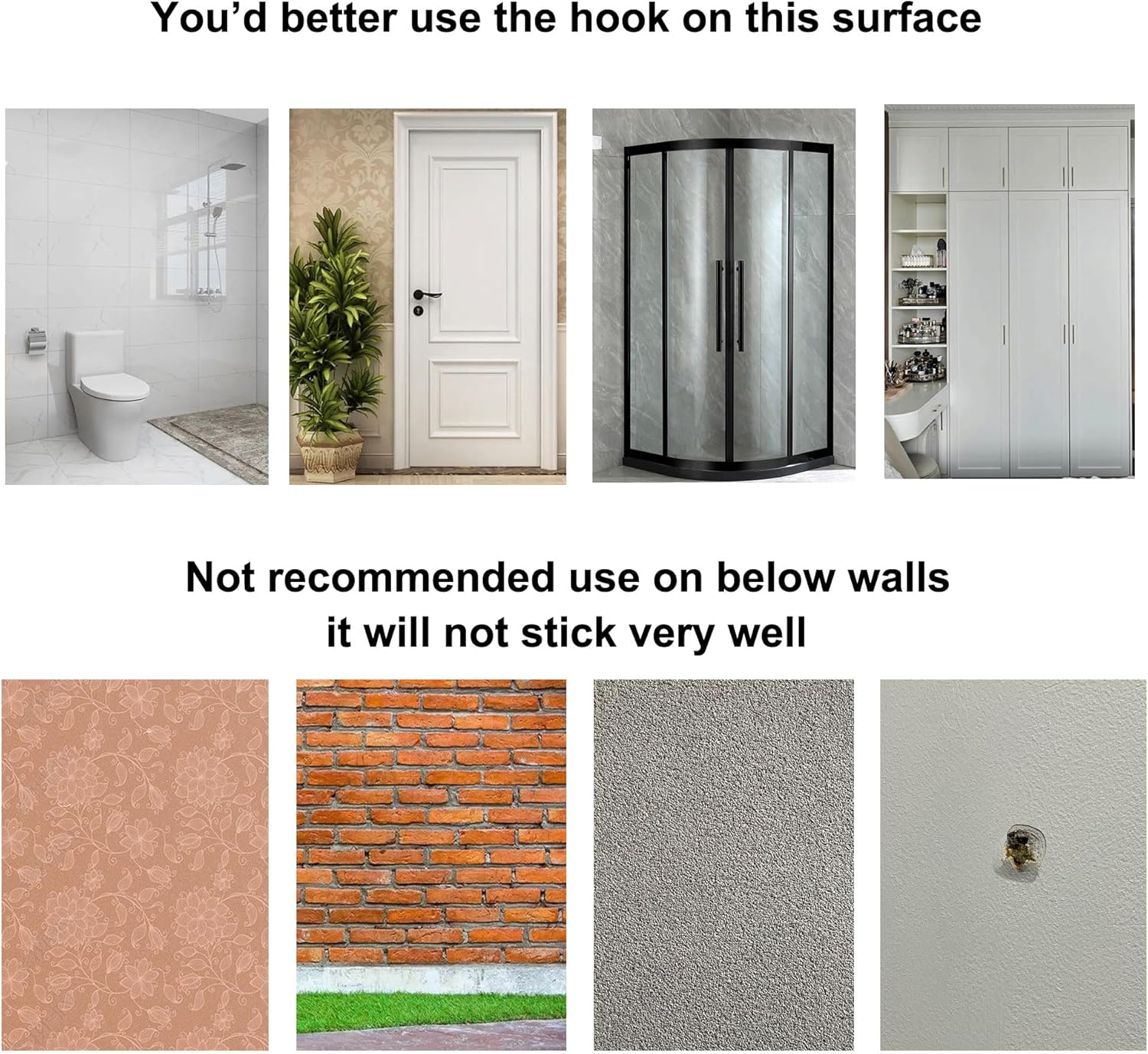 OUSUNERY Ganchos para toallas para baño montados en la pared, paquete de 6 ganchos adhesivos para colgar toallas de baño, soporte negro mate para