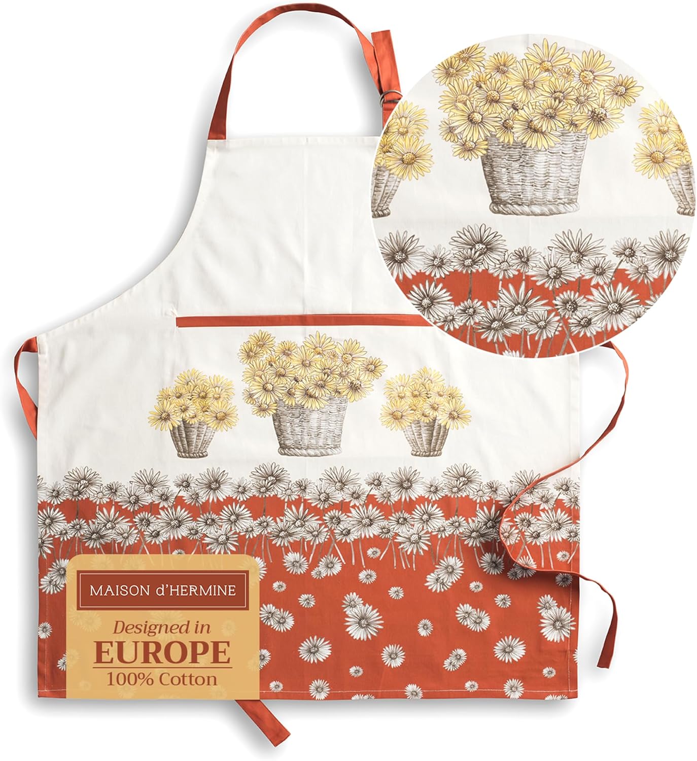 Delantal de algodón con bolsillo central, delantal de tela unisex de cocina (1 pieza) con lazos largos para pintar, cocinar, hornear, restaurante