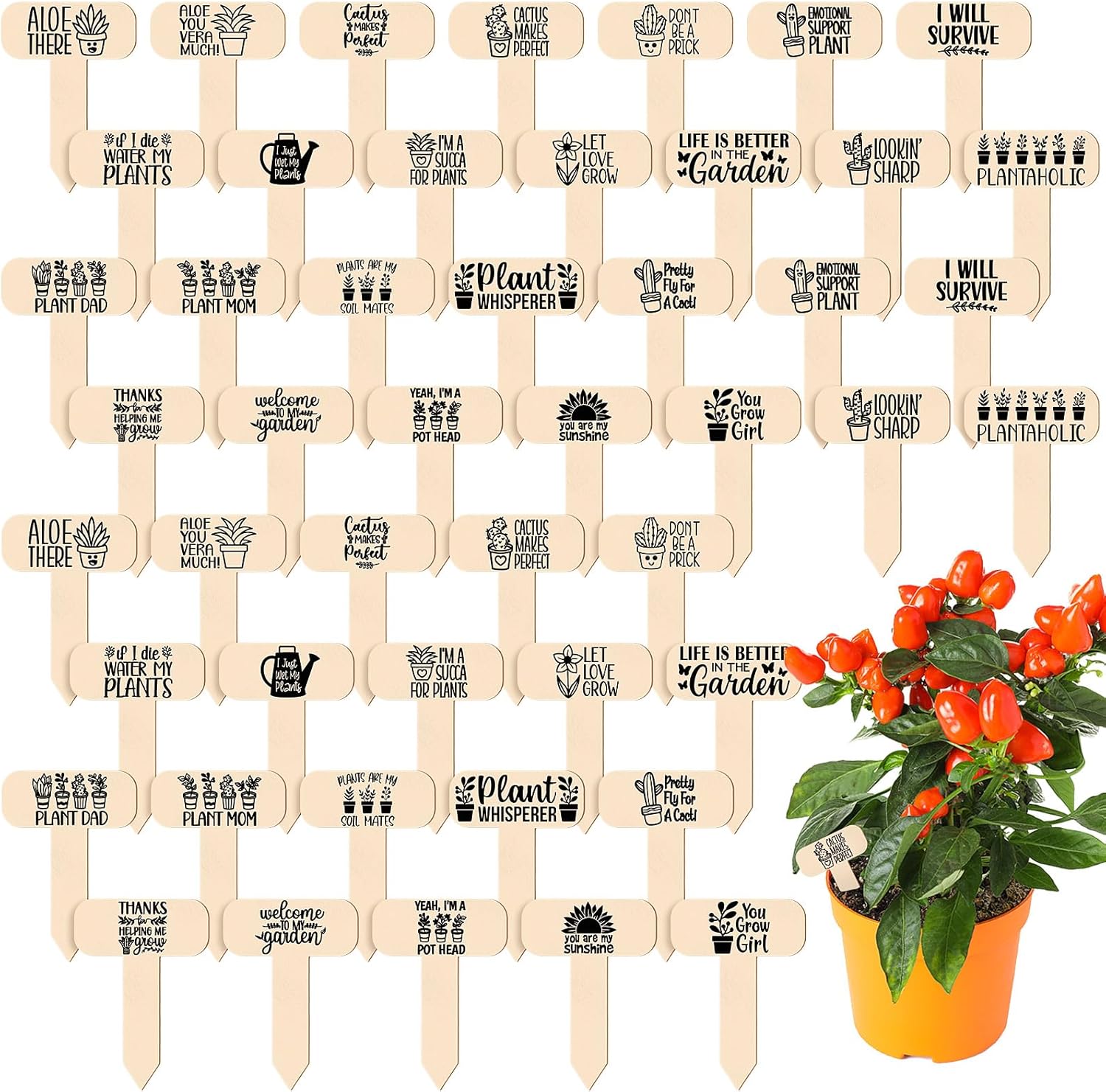 48 marcadores divertidos de madera para plantas, letreros de jardín para plantas, regalos de jardinero para flores vegetales, plantas en maceta,