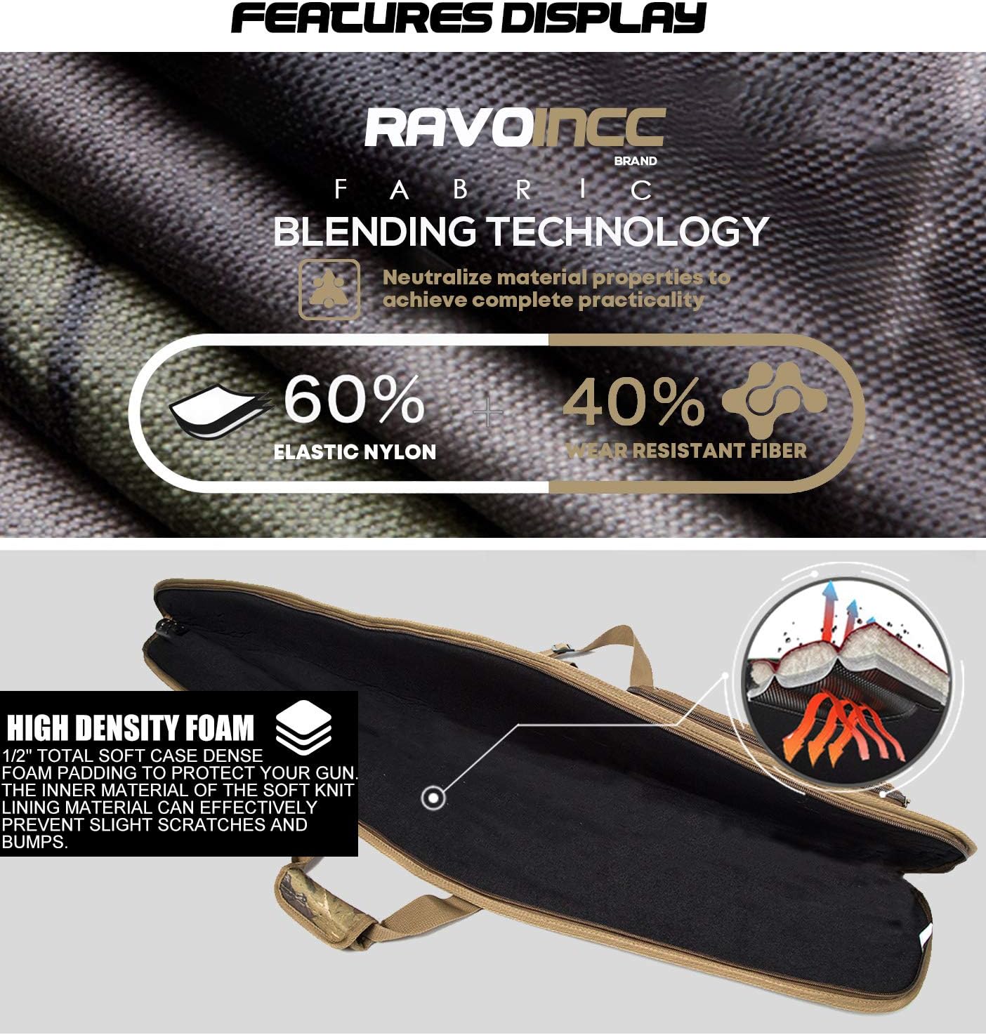 Funda suave para rifle  Bolsa de transporte resistente al agua para rifles de alcance con 3 bolsillos para accesorios, correa de hombro ajustable,