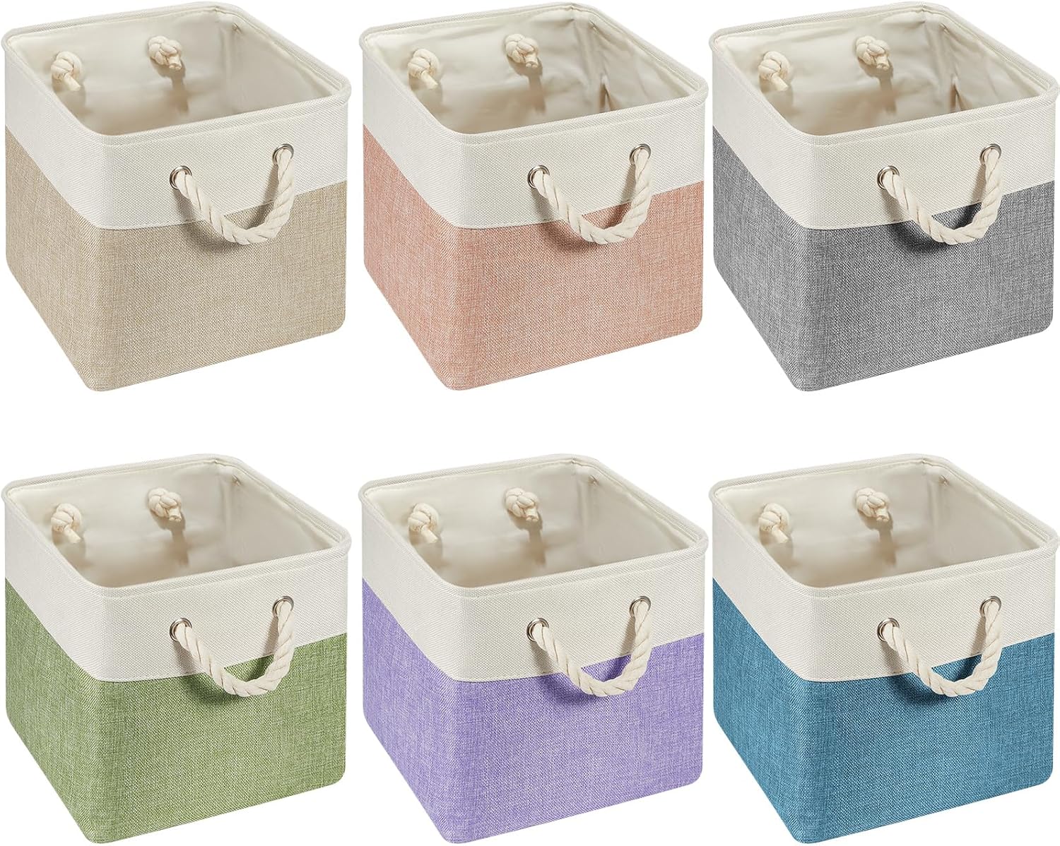 Geiserailie 6 cubos de almacenamiento pequeños plegables con asas de transporte resistentes, multiusos, organizador para el hogar (multicolor, 11 x