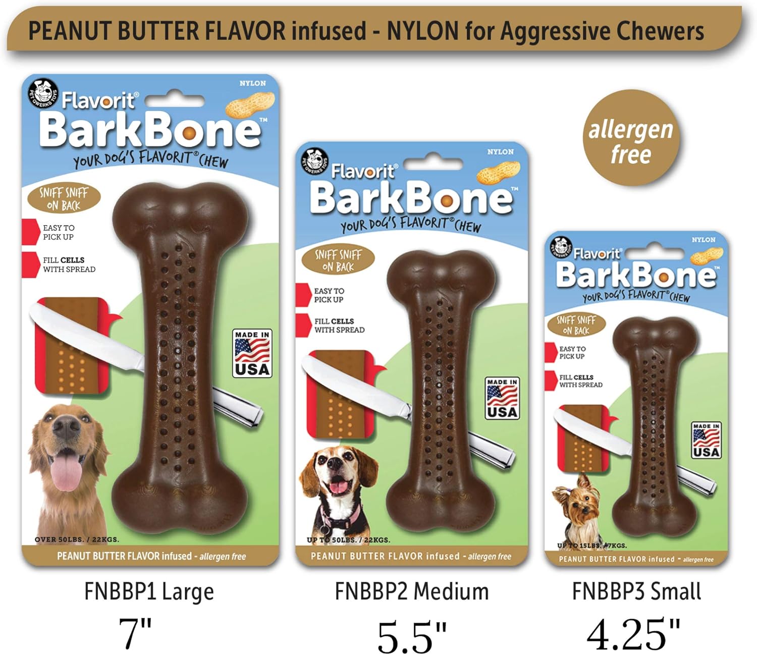Pet Qwerks Flavorit BarkBone – Hueso de perro rellenable para masticadores moderados, sabor a mantequilla de maní, 5.5 pulgadas, fabricado en
